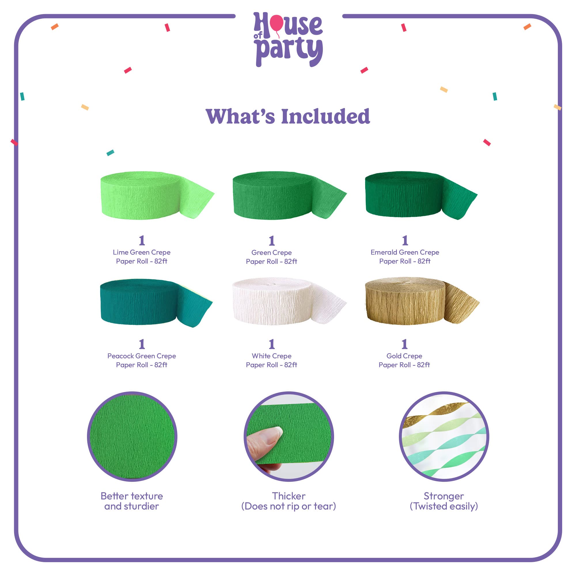 HOUSE OF PARTY 6 Rolls Green Crepe Paper Streamers - 492ft (1.8