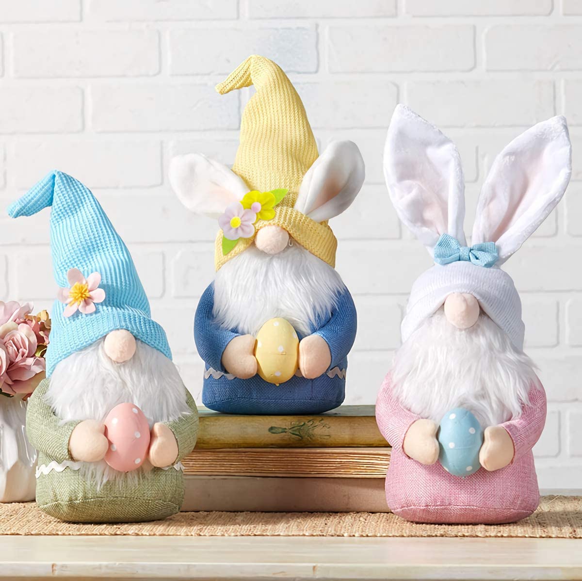 3pcs Handmade Easter Gnome Decorations with Easter Egg & Rabbit Ears - Spring Table Decor, Plush Doll, Tomte Elf Dwarf for Home - Perfect for Easter Celebrations, Spring Parties & Festive Home Decor