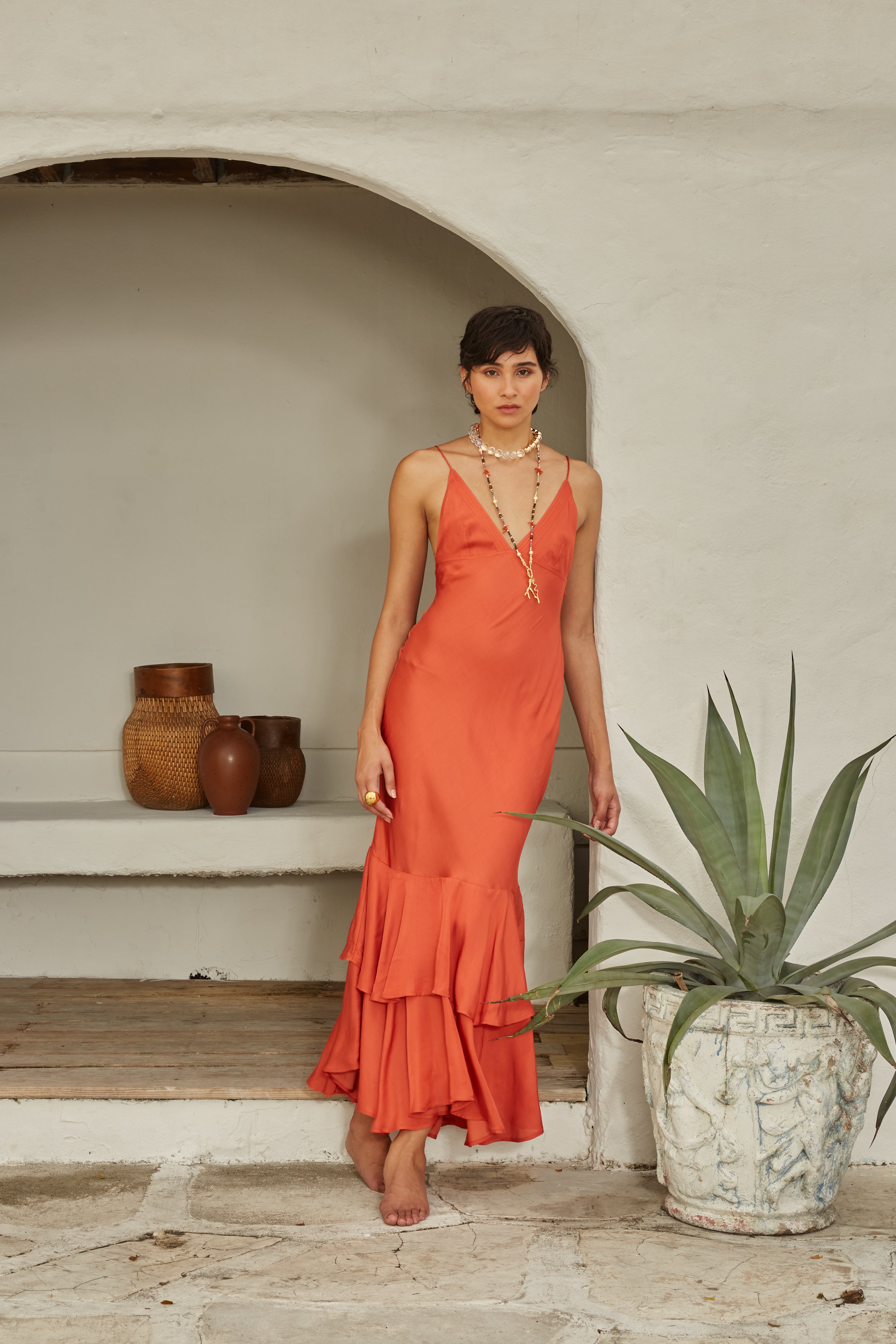 Ares Dress for Women - Elegant Flowy Maxi Dress with V-Neck & Long Sleeves - Perfect for Parties, Weddings & Special Occasions