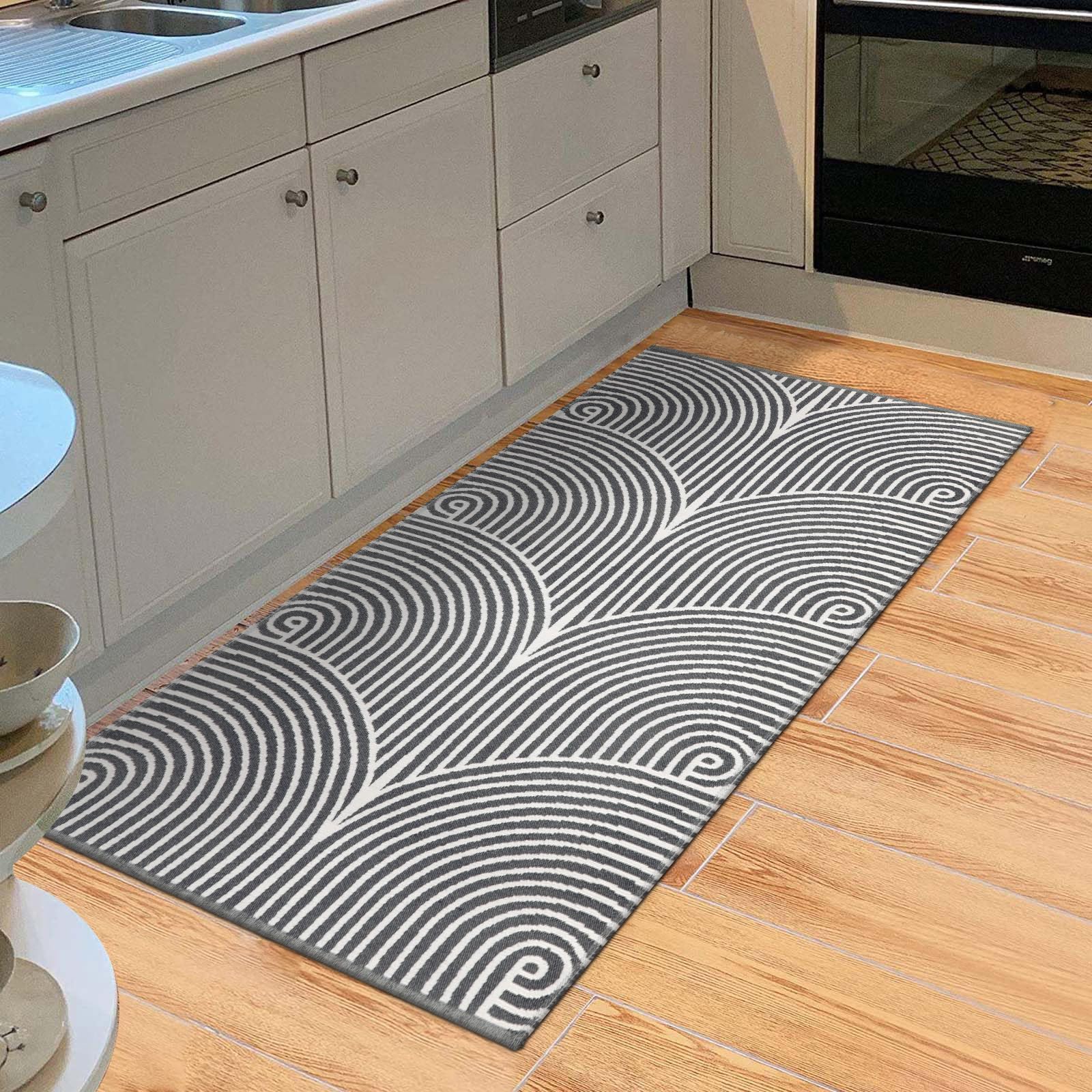 Tiffasea 2'x4.3' Machine Washable Cotton Woven Rug - Non-Slip Kitchen Runner, Bathroom Mat, Entryway Rug for Hallway, Laundry, Living Room & Bedroom - Indoor/Outdoor Floor Mat in Modern Gray Design