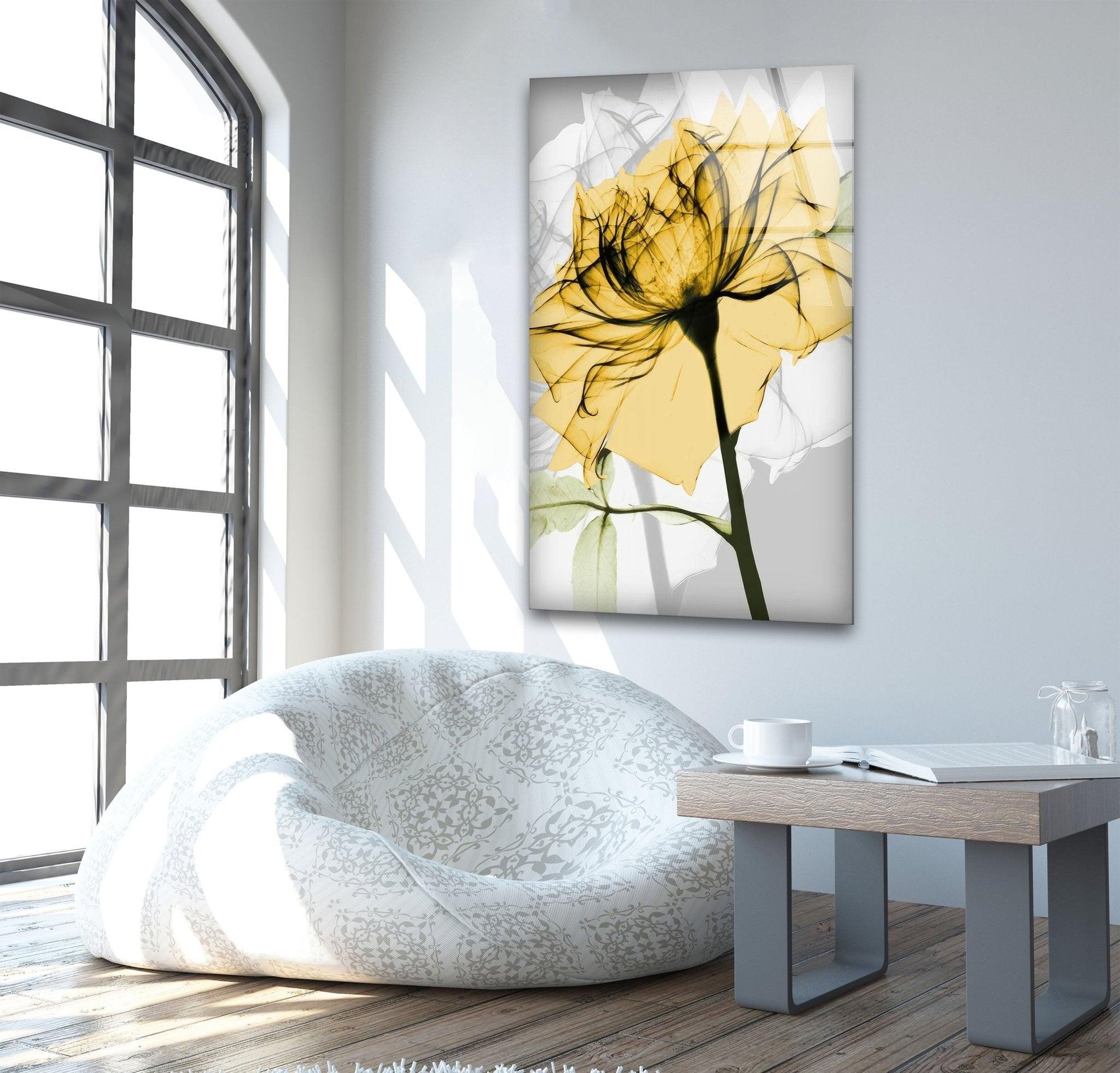 Albert Koetsier Yellow Rose Stained Glass Wall Art - Handmade Floral Decor for Living Room, Bedroom & Office