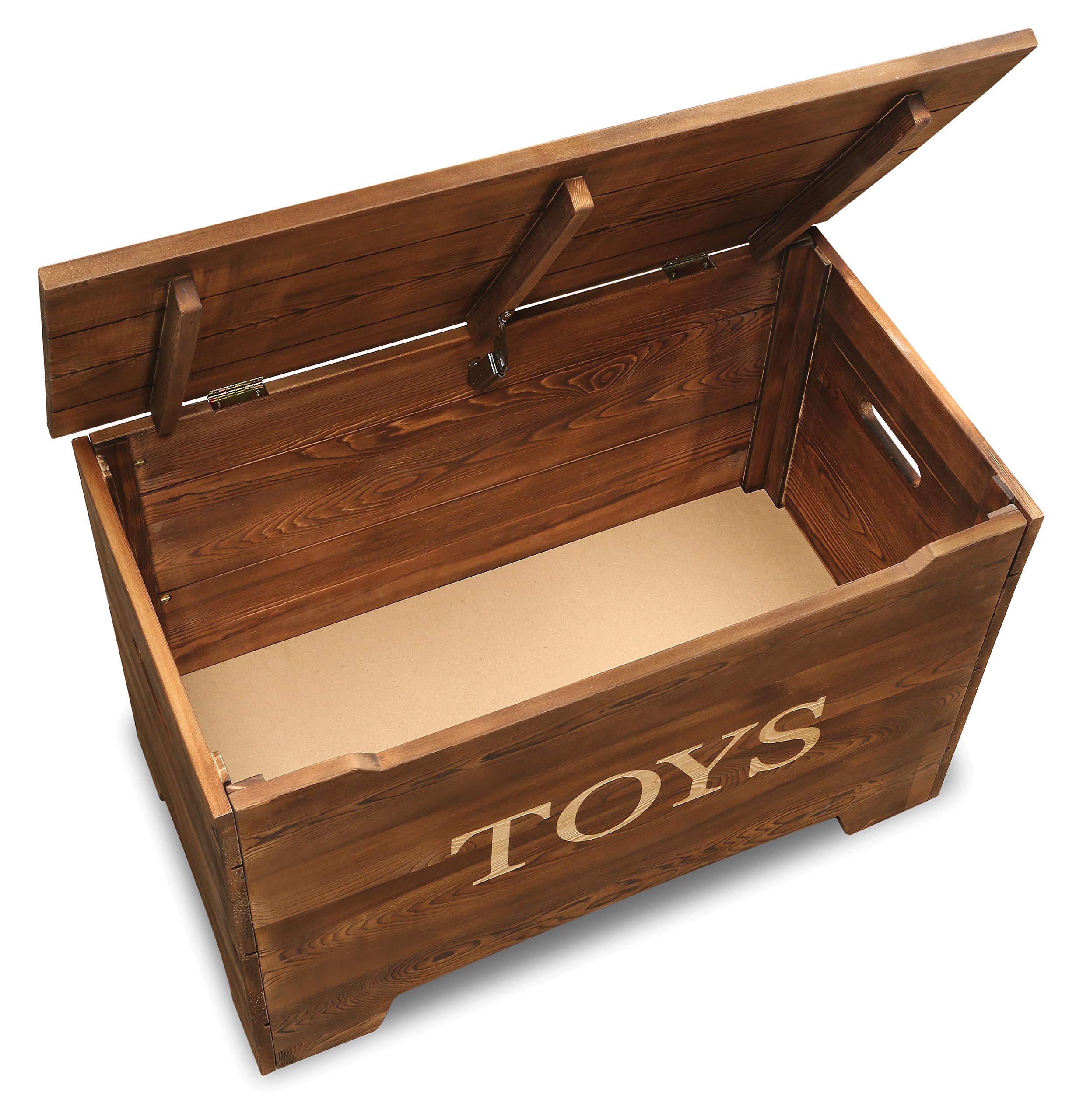 Badger Basket Rustic Solid Wood Toy Box in Caramel Brown – Safe & Customizable Kids Toy Storage Organizer | Perfect for Nursery, Playroom & Bedroom Organization