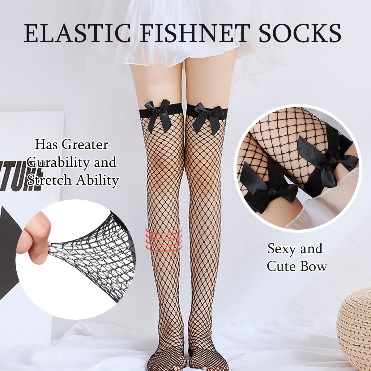 Tolnecty Black Hold Up Stockings for Women - Non-Slip Silicone Band Thigh High Socks | Comfortable Cotton Stockings | Sexy Knee High Hosiery | Perfect Valentine's Day & Birthday Gift for Her | Great for Date Nights, Office Wear & Special Occasions