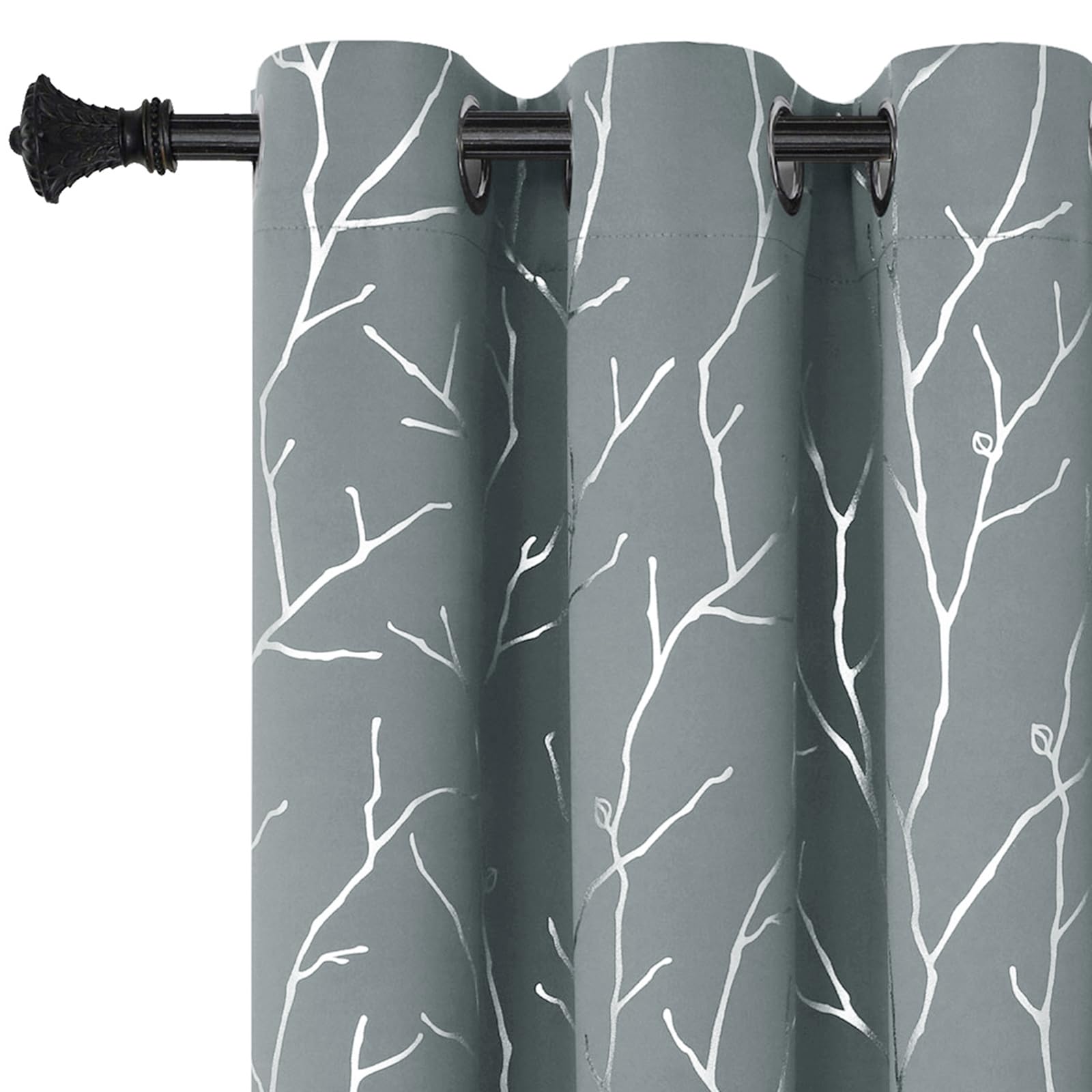 Thermal Insulated Blackout Curtains for Kitchen - 2 Panels Set with Foil Print Branches Design, 38