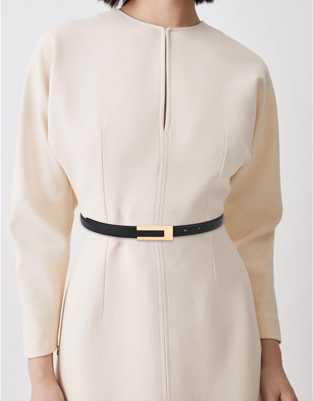 Women's Skinny Leather Belt with Gold Buckle for Dresses & Jeans | Fashion Waist Accessory