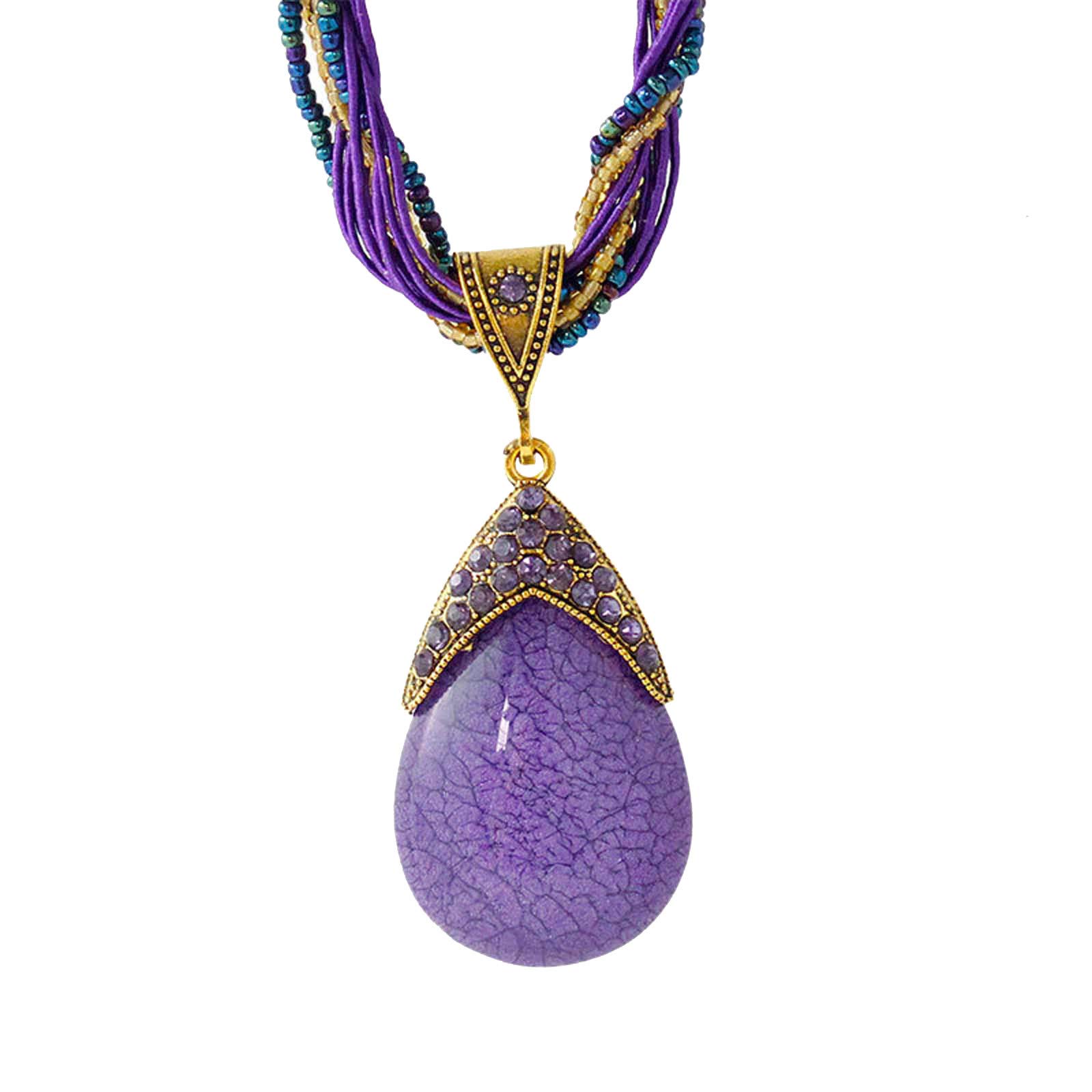 Bohemian Jewelry Statement Rhinestone Collar Necklace for Women - Purple Gemstone Pendant Necklace (One Size) | Perfect for Festivals, Parties & Boho Fashion
