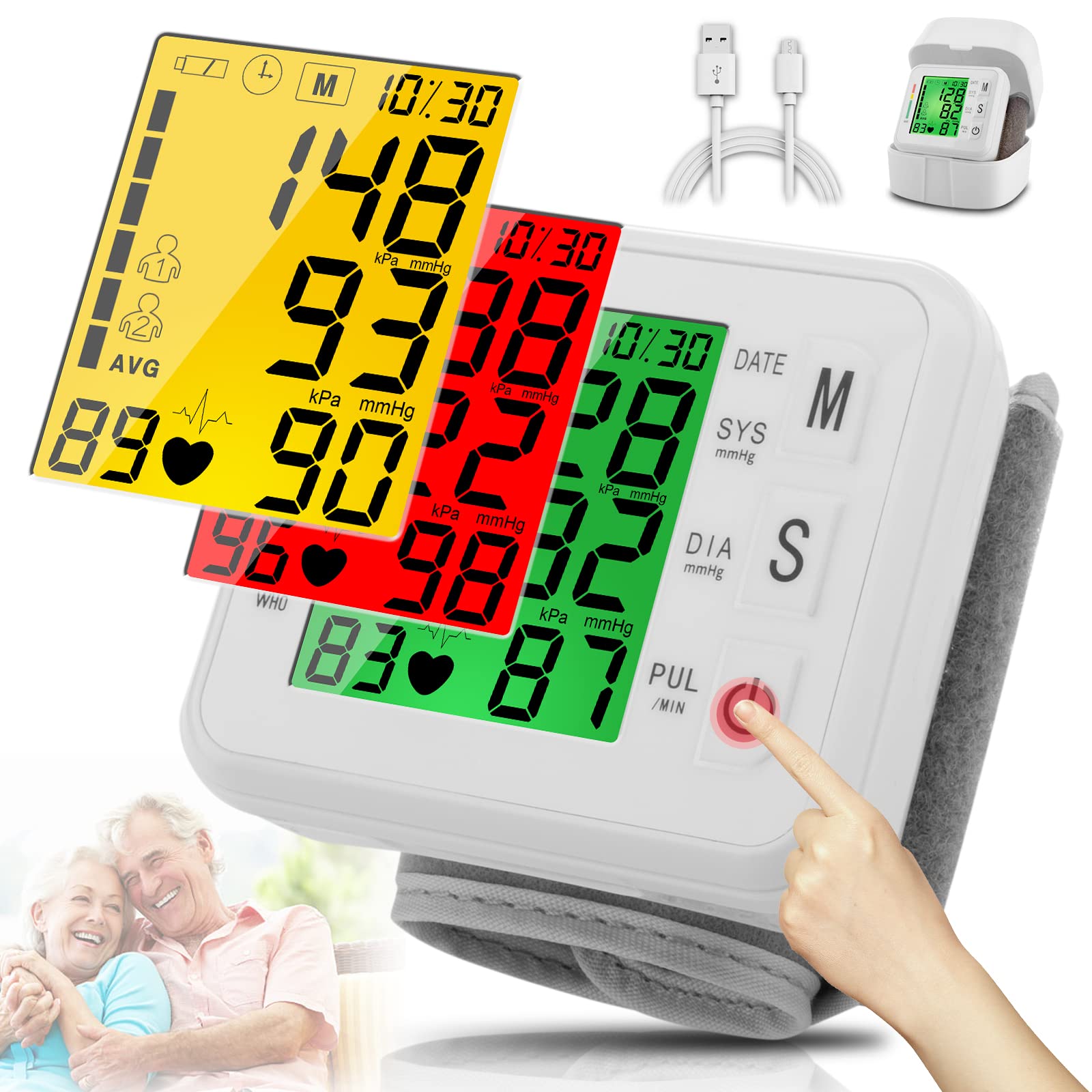 2024 Upgraded Wrist Blood Pressure Monitor - Digital BP Machine with Tri-Backlit LCD Display, Automatic Pulse Rate Monitoring, USB Rechargeable, 2x99 Memory Storage | Portable Blood Pressure Check for Home Use, Travel & Fitness Tracking