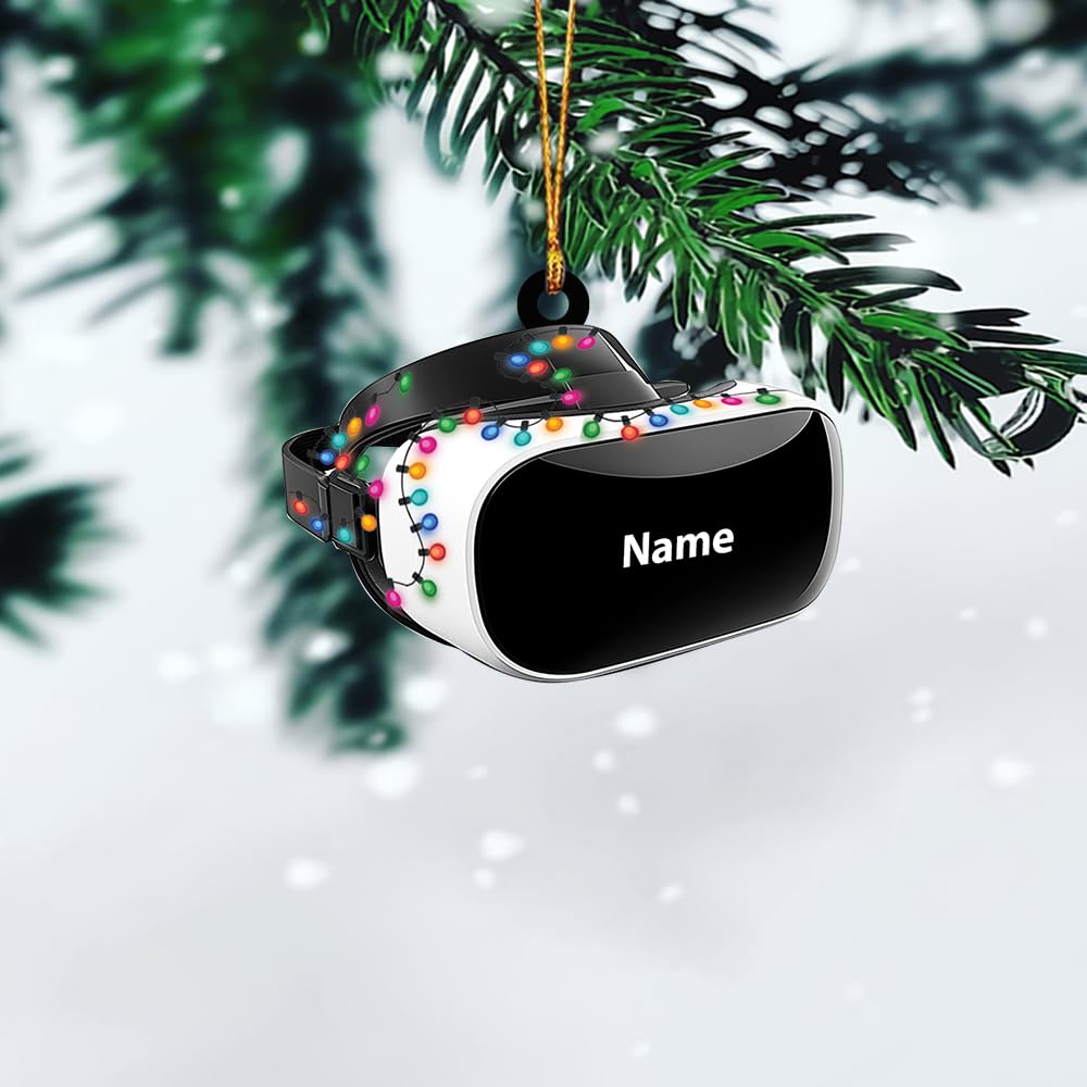 Personalized VR Headset Christmas Ornament - 2D Flat Virtual Reality Decor, Metaverse Holiday Gift with VR Controller Charm - Perfect for Tree Decor, Stocking Stuffers & Tech Lover Gifts (ID-1106-JNBL/ID-1113-OJCL)