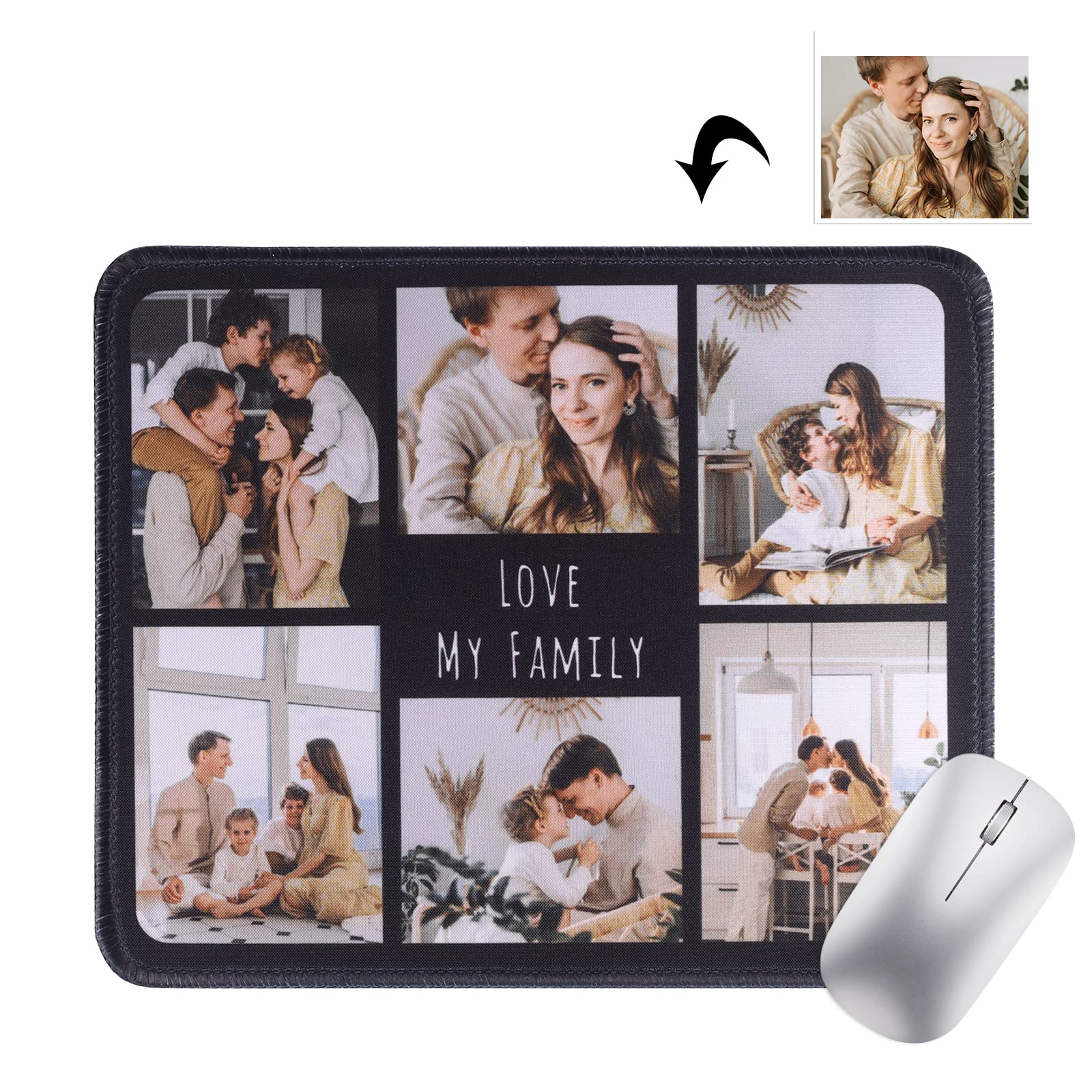 Custom Photo Mouse Pad - Personalized with Your Picture & Text - Non-Slip Gaming & Office Desk Accessory for Computer, Laptop, PC Users (Black)