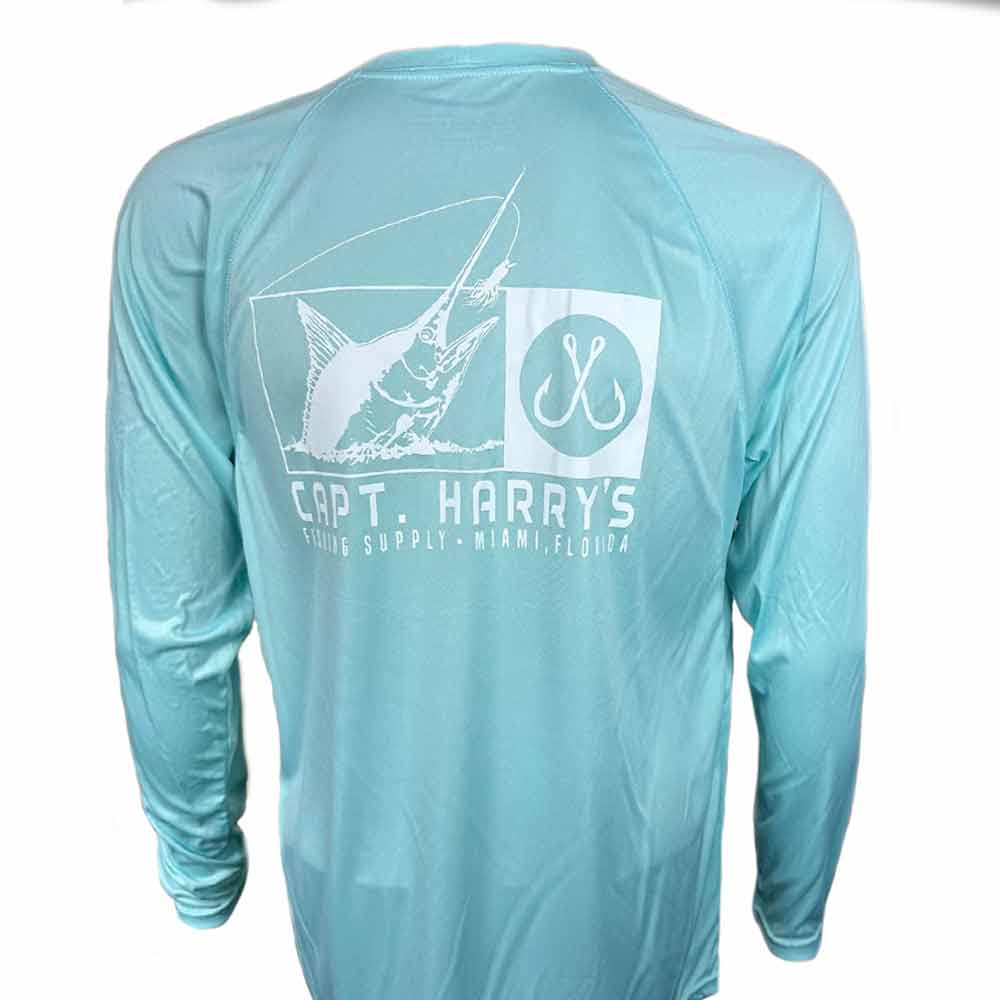 Captain Harry's Aqua Double Hook Long Sleeve UPF 50+ Sun Protection Fishing Shirt - Performance Quick-Dry Shirt for Men, Ideal for Fishing, Boating & Outdoor Adventures