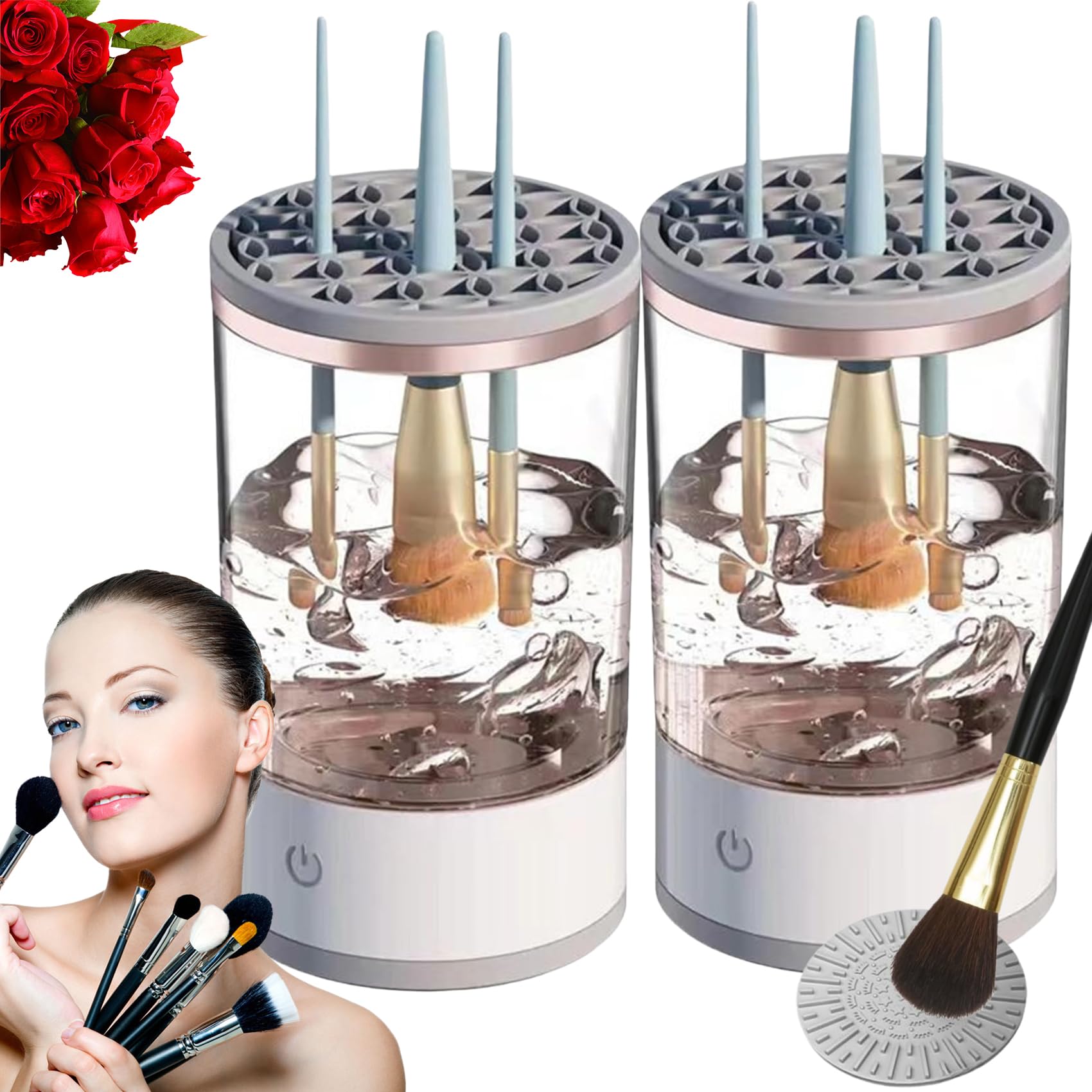 Electric Makeup Brush Cleaner Machine - Automatic Deep Spinning Cleaning with 2 Clear Plugs | Fast & Efficient Cosmetic Brush Washer | Perfect for Home Salon & Professional Makeup Artists
