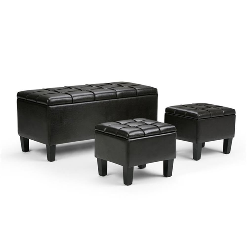3 in 1 Leather Storage Ottoman Bench with Lift Top - Large Hidden Storage Footrest & Hassock - Dark Brown Queen Size End of Bed Bench for Blankets & Bedding - Perfect for Living Room, Bedroom & Home Organization