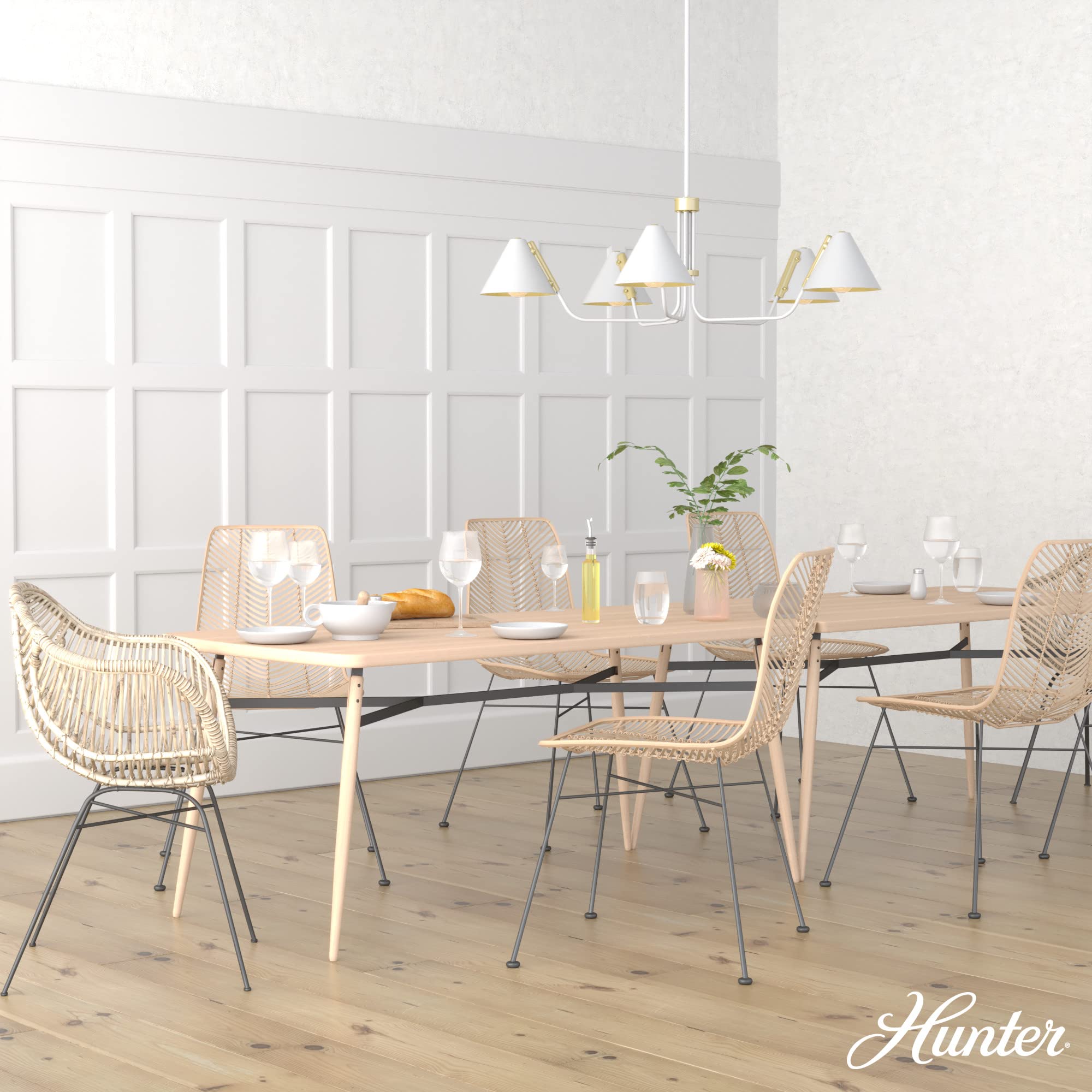 Hunter Fan Company 19196 Grove Isle 5-Light Chandelier in Matte White - Elegant Ceiling Lighting for Dining Room, Bedroom & Living Room