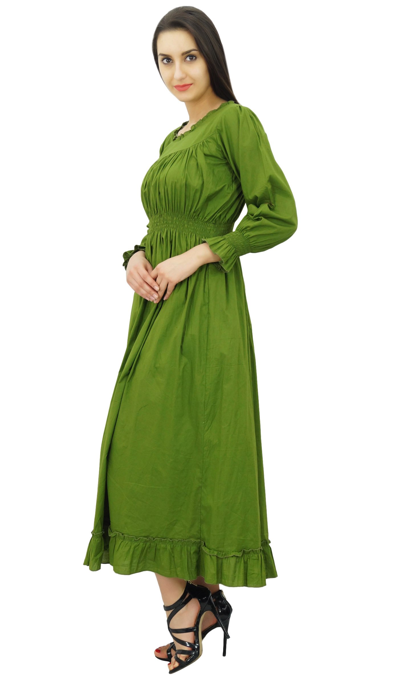 Bimba Women's Cotton Smocked Waist Long Maxi Dress - Comfortable Casual Summer Beach Dress for Vacation, Party & Everyday Wear