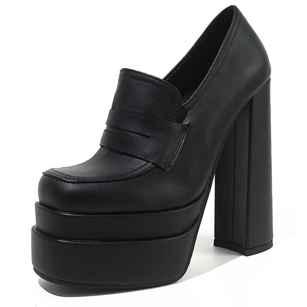 Women's Chunky Heel Oxford Shoes - Brogue Double Platform Slip-On Dress Pumps for Walking | Comfortable & Stylish Work, Party & Daily Wear Shoes for Women