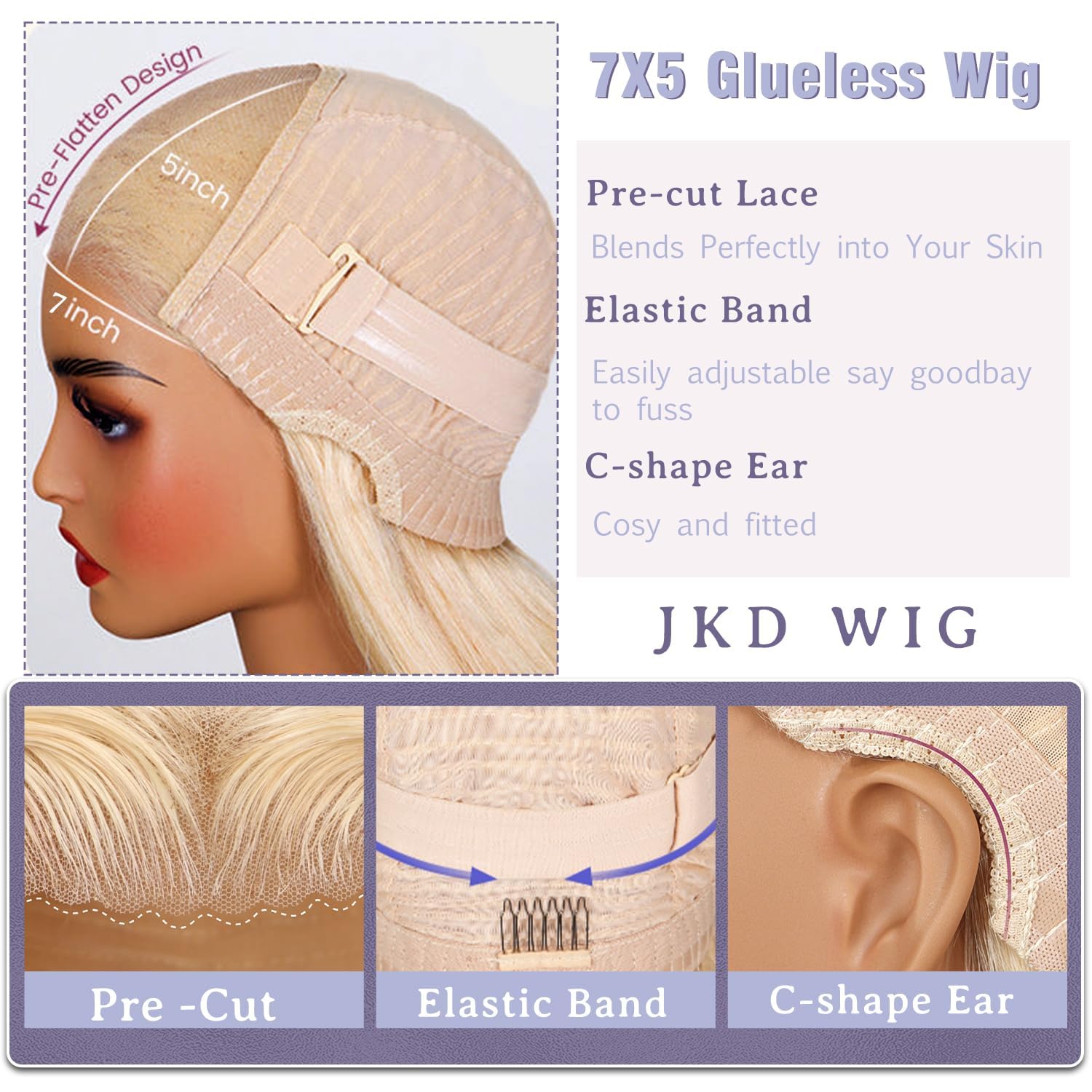 Blonde Wear and Go Glueless Human Hair Wigs - Pre Plucked 613 Lace Front Wig with 220% Density, 7x5 HD Lace Closure, Bleached Knots & Baby Hair - 28 Inch Straight Colored Wig for Daily Wear, Parties & Special Occasions