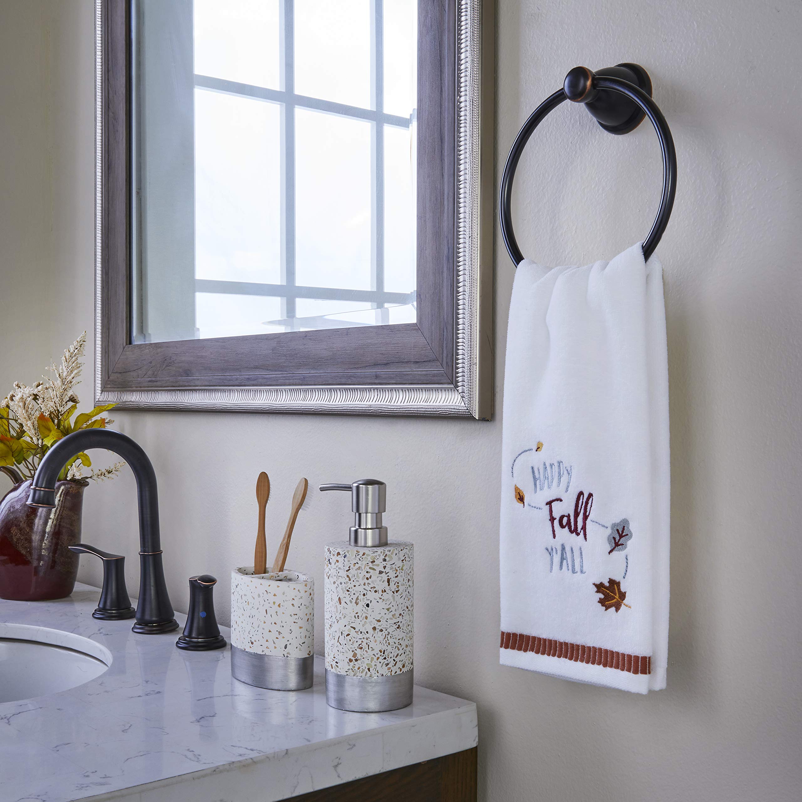 SKL Home Harvest Happy Fall Y'all Hand Towel Set - 2 Pack White 16x25 Inch Kitchen, Bath & Bar Towels - Perfect for Autumn Decor, Hostess Gifts & Seasonal Home Styling