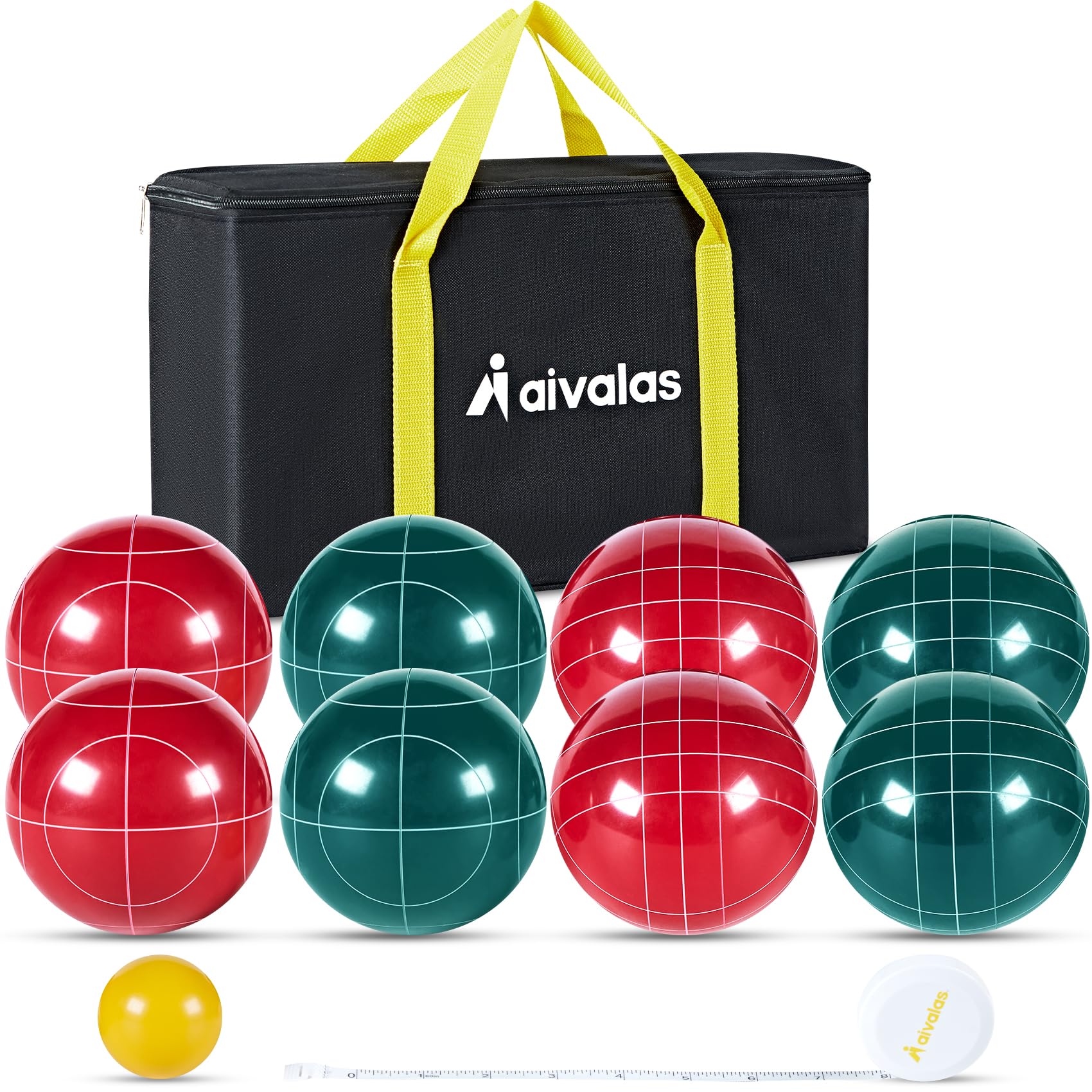 Premium Bocce Ball Set - 90mm & 100mm Resin Balls with Pallino, Measuring Tape & Carrying Case - Outdoor Lawn, Backyard, Beach Game for 2-8 Players - Perfect for Picnics, Parties & Family Gatherings