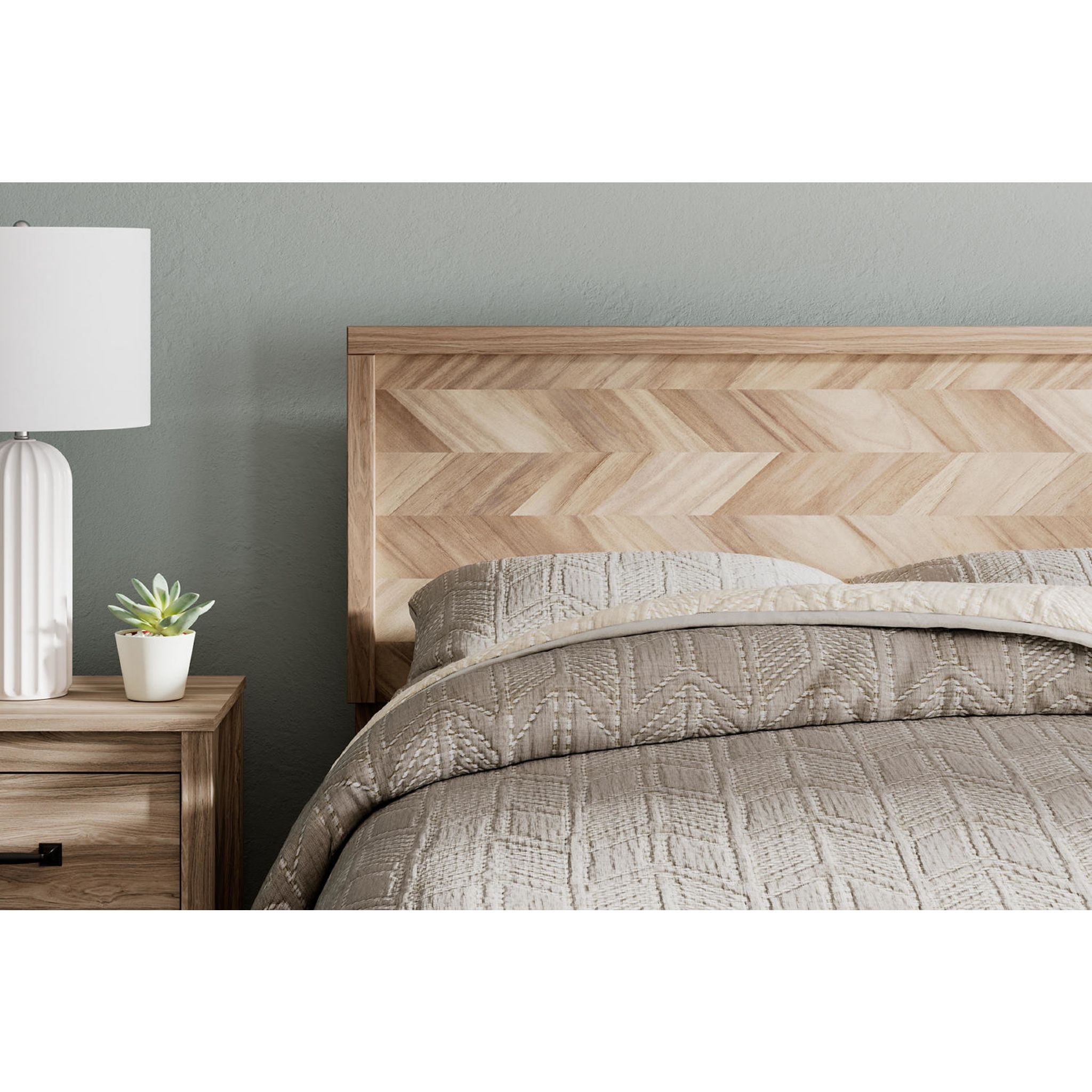 Battelle Full Platform Bed Frame in Tan - Modern Minimalist Wooden Bed with Sturdy Support for Bedroom, Guest Room, or Dorm