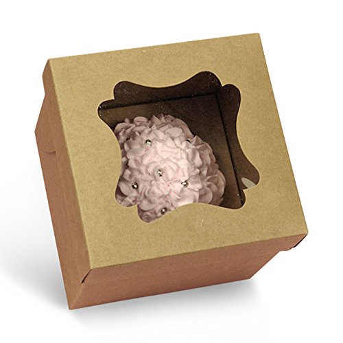 Eco-Friendly Kraft Window Cupcake Boxes 4x4x4 Inches - Pack of 200 | Perfect for Bakery, Party Favors & Wedding Desserts