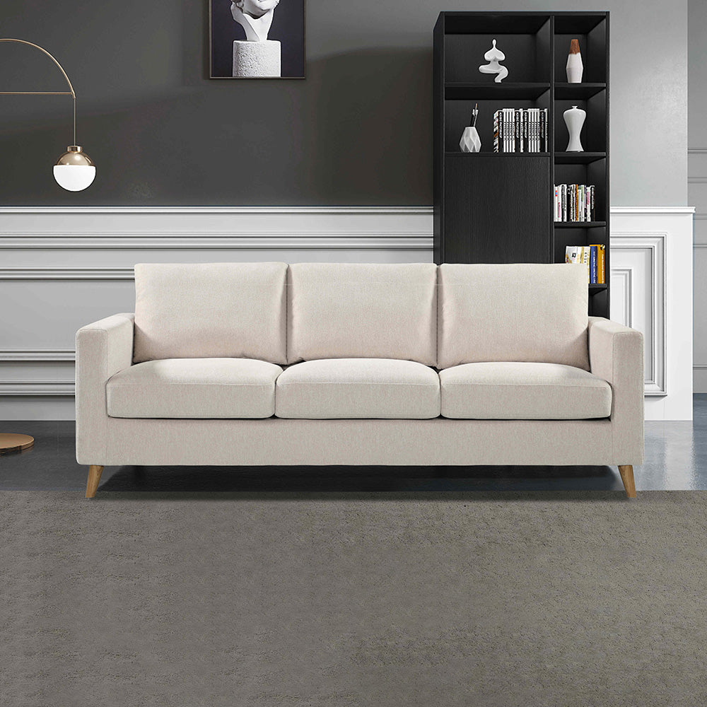 DELLAN 3-Seater Light Cream Sofa with Natural Oak Legs - Perfect for Living Room, Lounge & Modern Home Decor