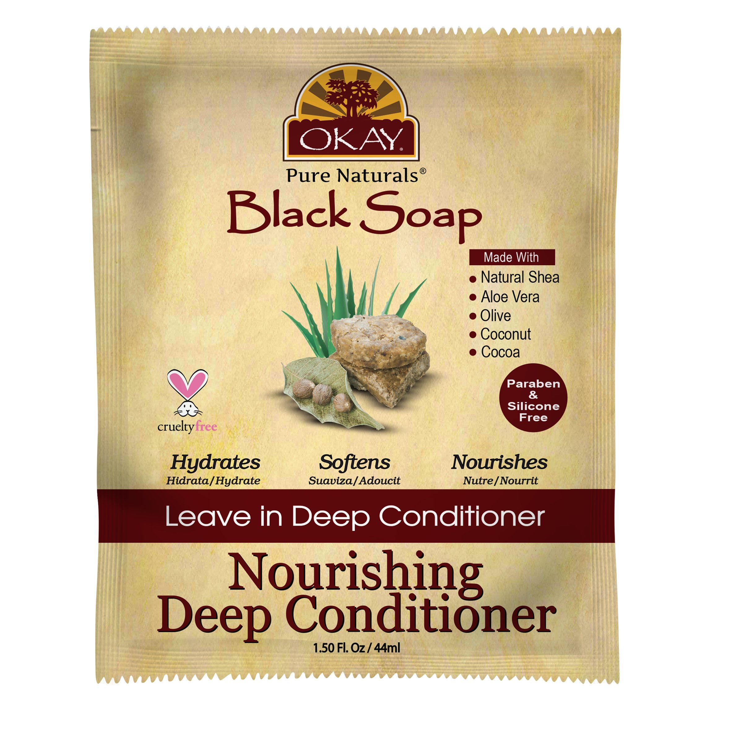 OKAY African Black Soap Leave-In Conditioner 1.25oz (37ml) - Natural Hair Moisturizer for Dry, Damaged & Curly Hair - Daily Hydration & Frizz Control