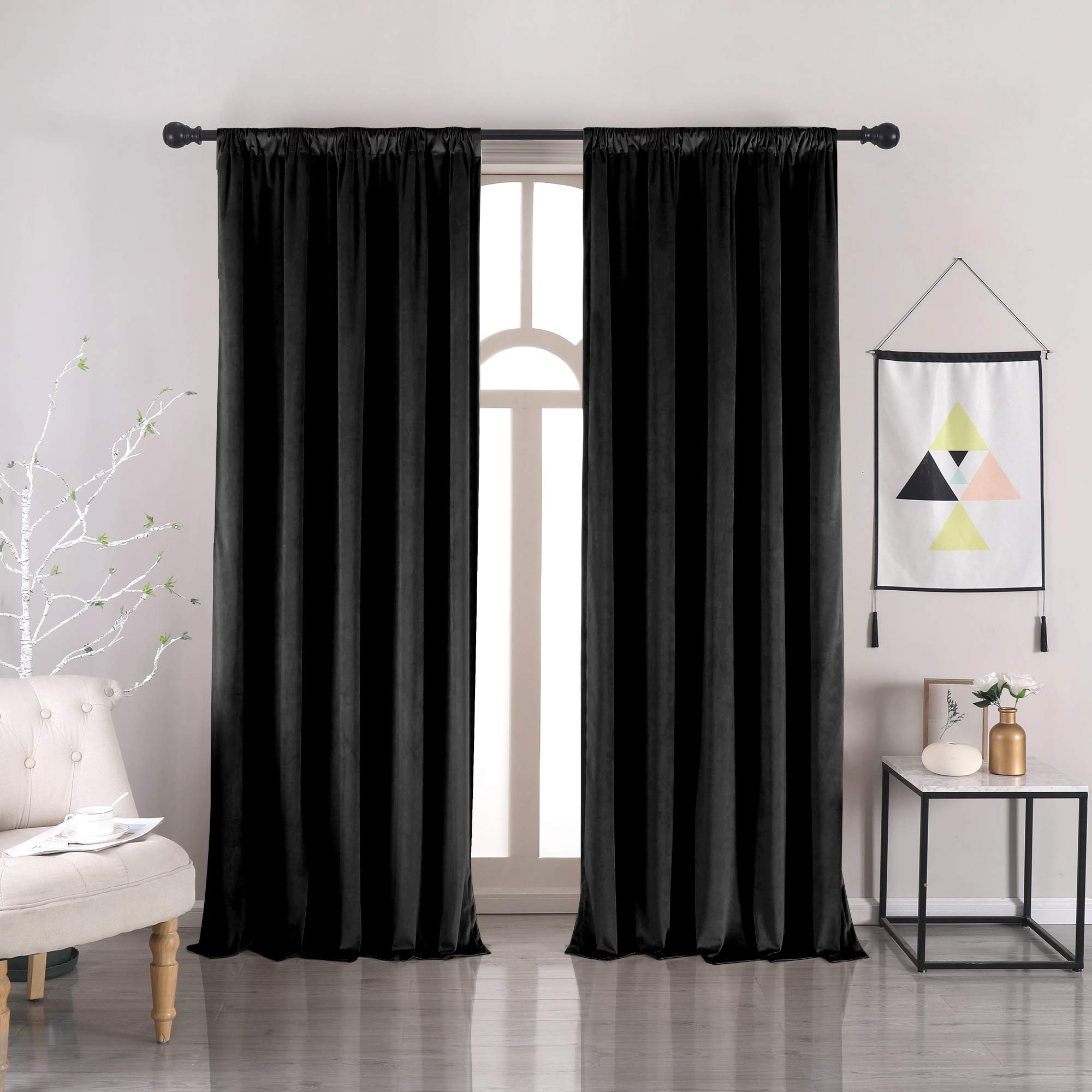 Nanbowang Blackout Velvet Curtains - 96 Inch Long Thermal Insulated Window Drapes with Rod Pocket, Light Blocking Bedroom Curtain Panels (Set of 2) for Home Theater, Nursery & Noise Reduction