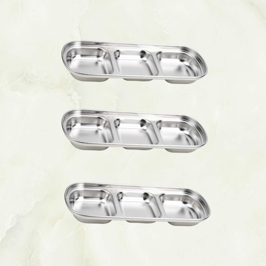 Premium Stainless Steel 3-Grid Condiment Bowls for Korean BBQ & Snacks – Hemoton Snacks Korean Kitchenware for Soy Sauce, Salt, Vinegar & Sugar – Perfect for Home Dining, Party Platters & Asian Cuisine