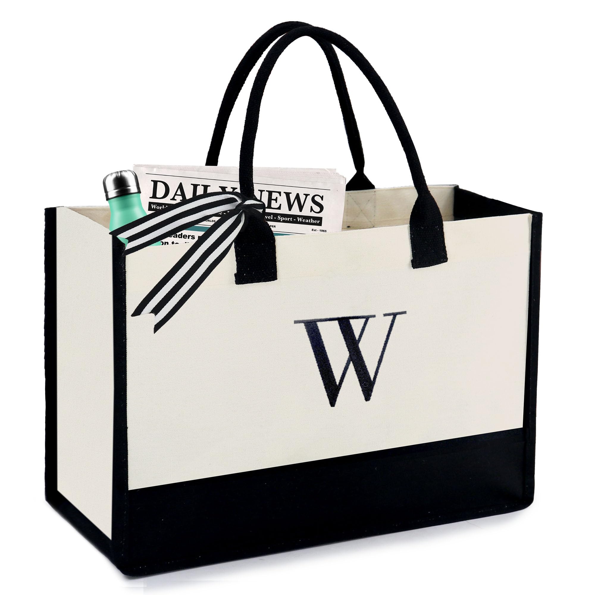 BeeGreen Personalized Initial Tote Bag for Women - 13oz Canvas Gift with Pocket - Perfect Birthday Present for Sister, Mom, Friends & Teacher | Great for Shopping, Work, Beach & Daily Use