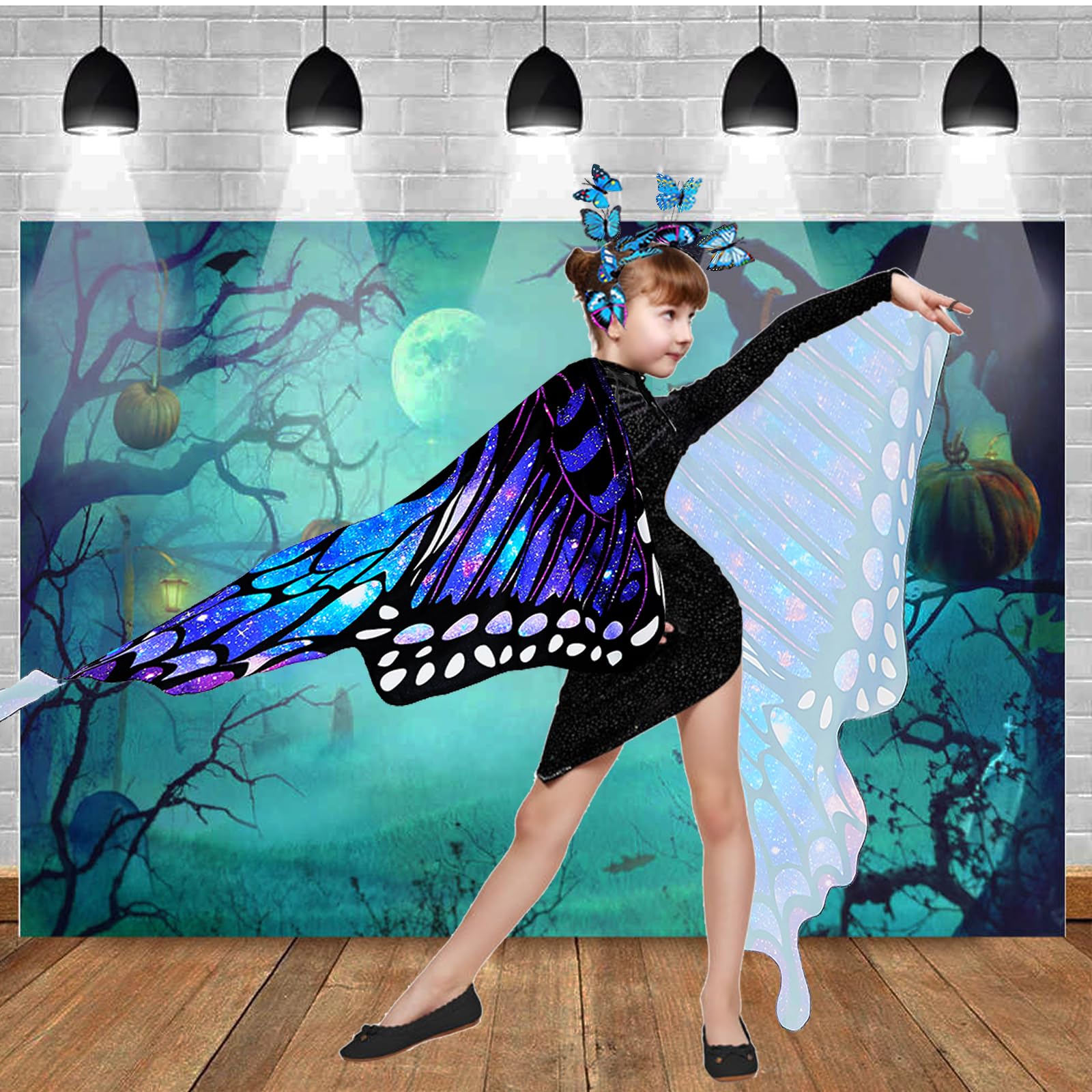 Butterfly Wings Costume for Girls - Halloween Fairy Dress Up with Mask & Headband - Perfect for Halloween Parties, Cosplay, and Fairy Themed Events