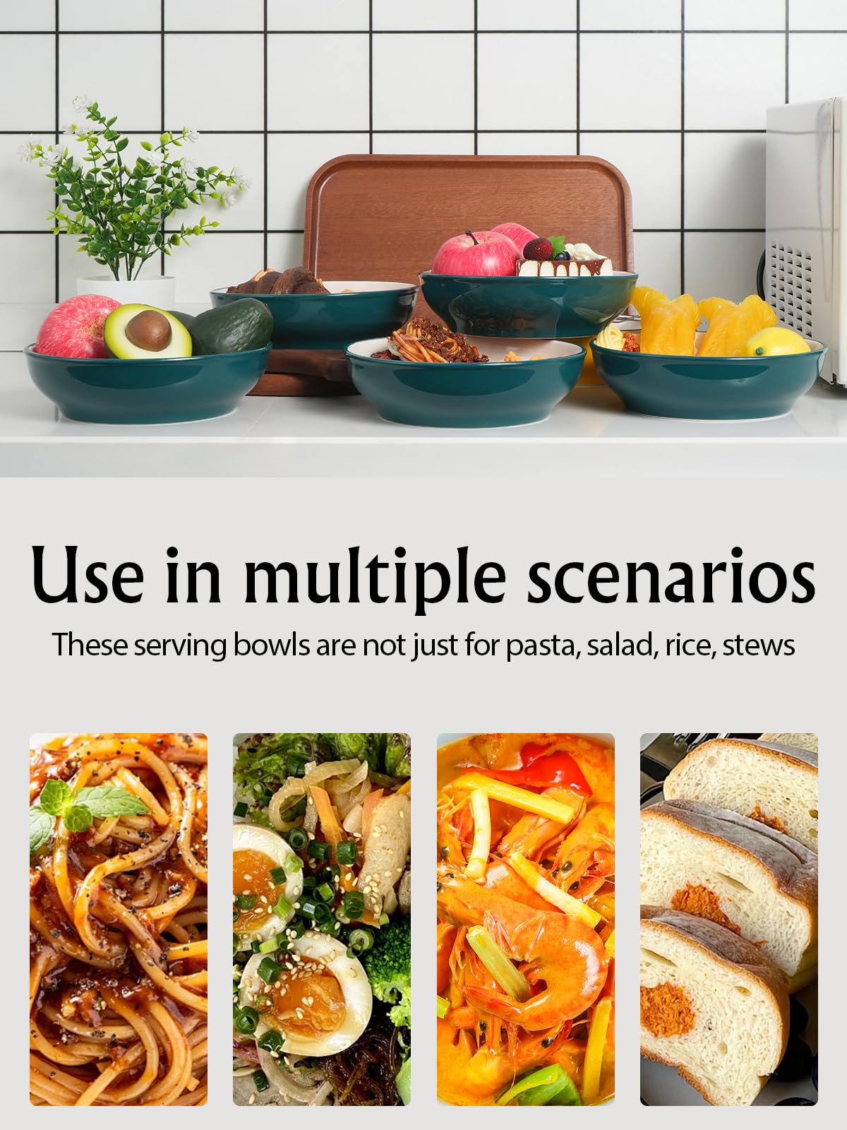 5-Piece Ceramic Pasta Bowls Set - 30oz Microwave & Dishwasher Safe for Soup & Salad - Kitchen & Dining Use
