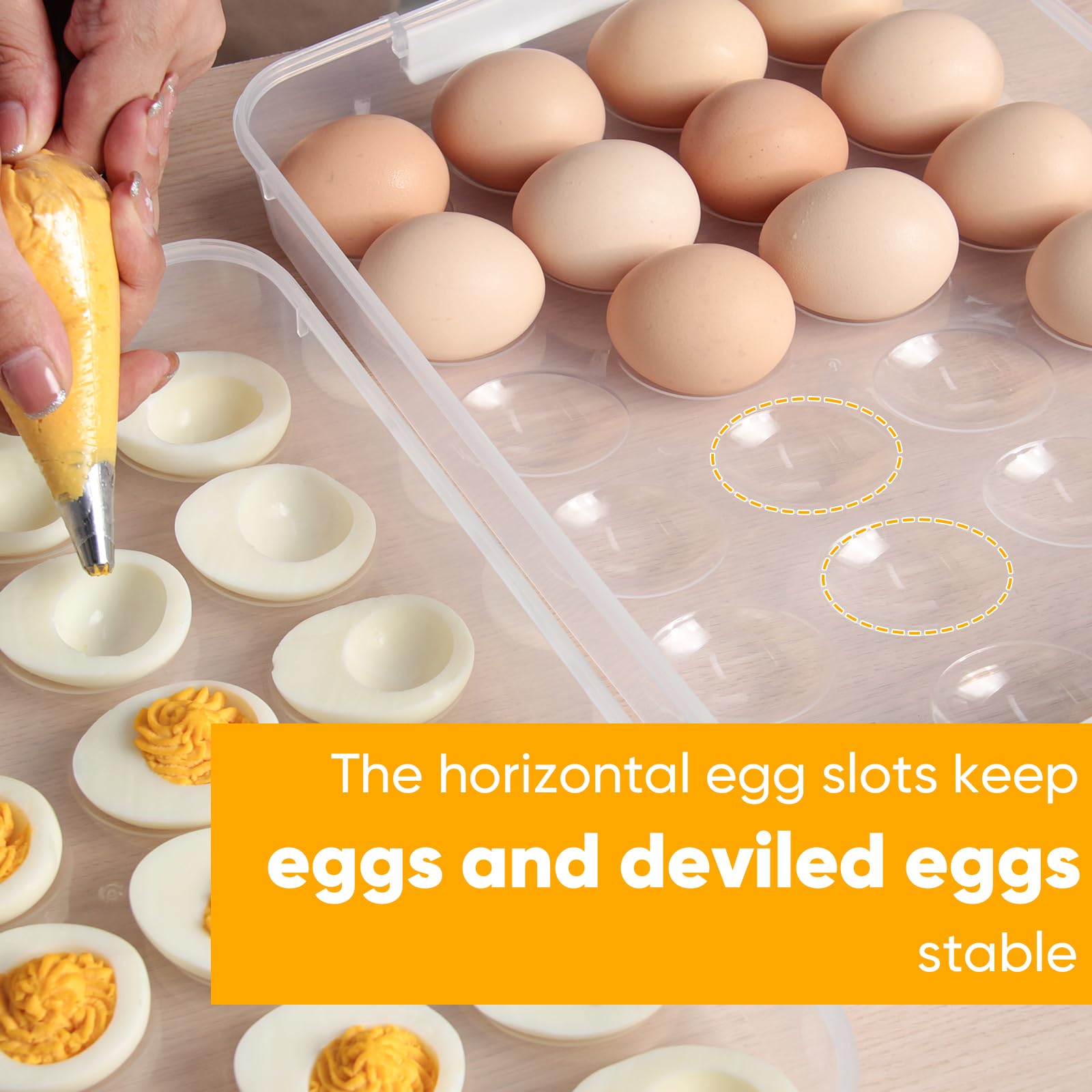 Premium Plastic Deviled Egg Container Set of 2 with Lid & Handle - Holds 48 Eggs - Clear Fridge Storage Tray - Perfect for Picnics, Parties, Easter, Potlucks & Family Gatherings - Portable Deviled Egg Carrier for Outdoor Events & Holiday Celebrations
