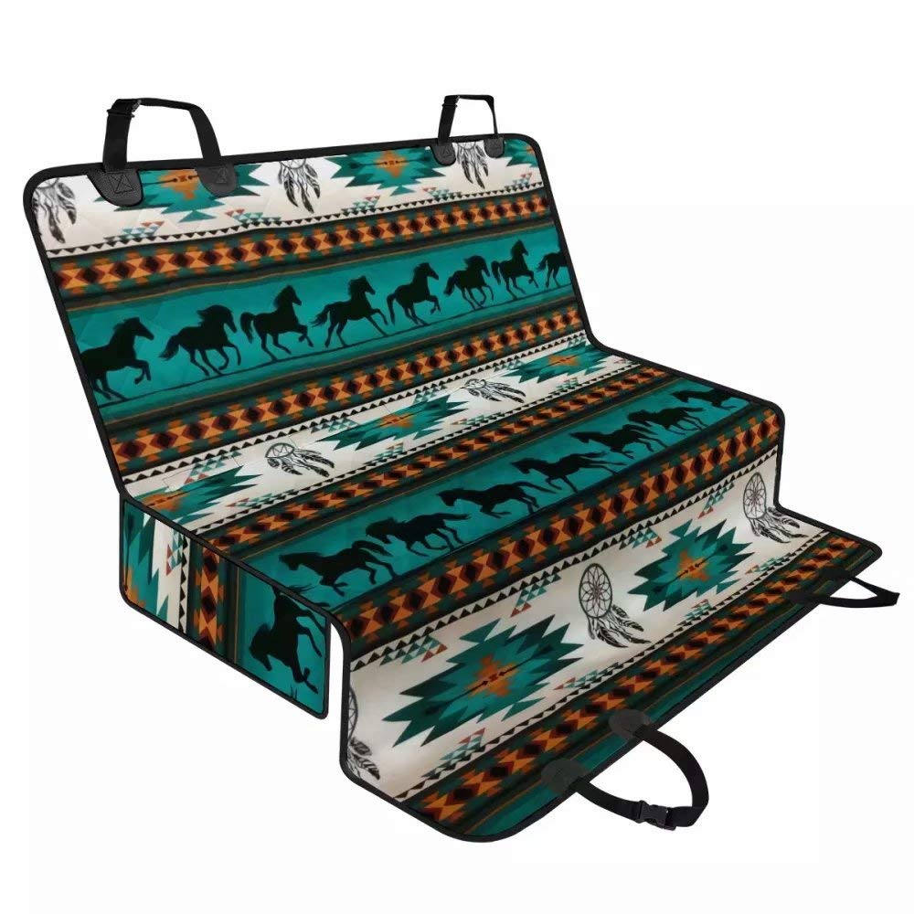 AFPANQZ Native American Animal Horse Car Dog Seat Cover - Heavy Duty Scratchproof Hammock Design, Universal Fit for Pets (Turquoise Green) - Perfect for Active Dogs & Cats in SUVs, Trucks & Sedans