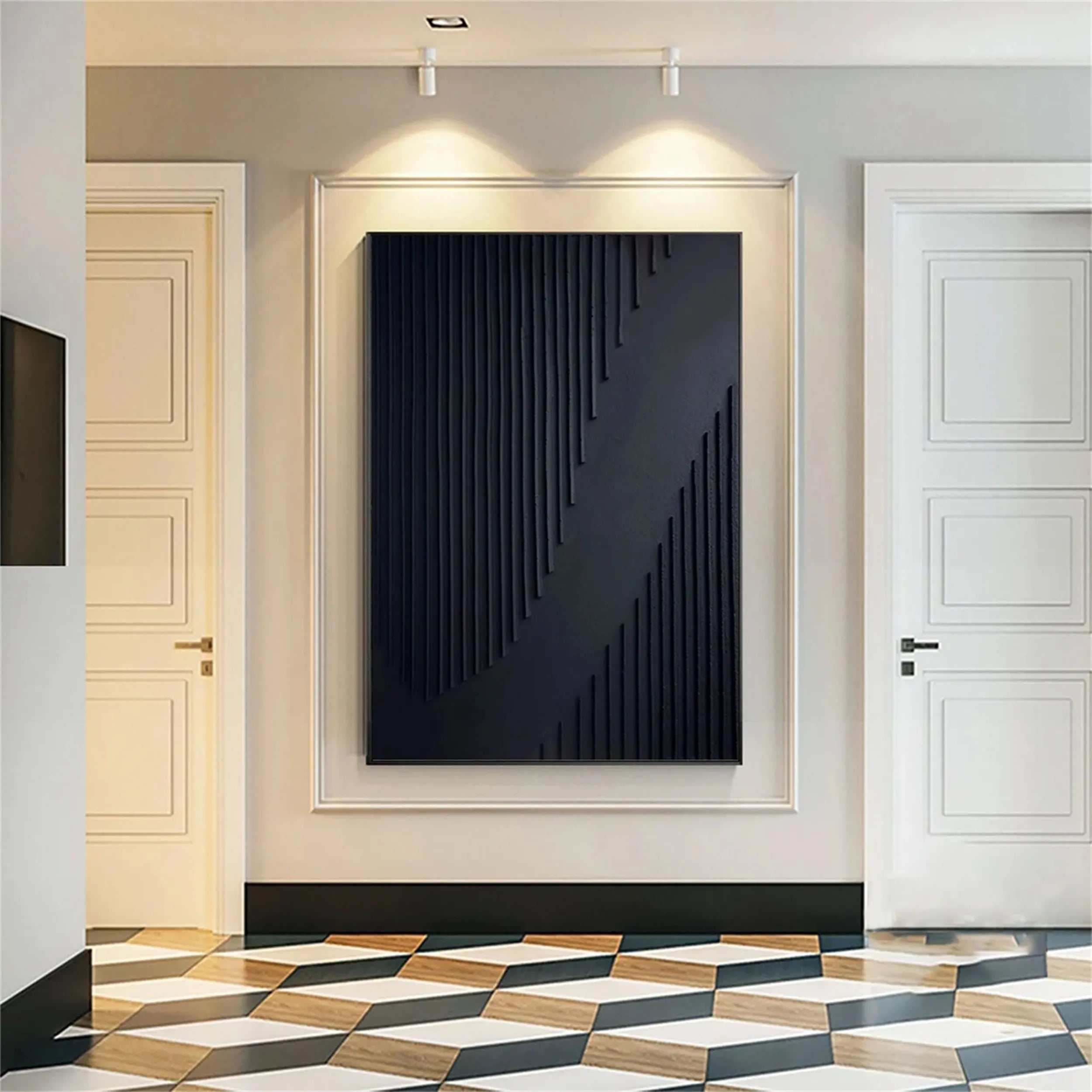 Black Minimalist Textured Painting Canvas Wall Art - Modern Abstract Home Decor for Living Room, Bedroom & Office - Premium Quality #MZ081