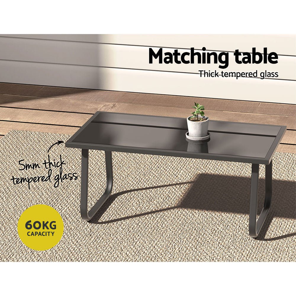 4-Piece Outdoor Patio Furniture Set - Black Metal Garden Dining Table and Chairs for Backyard, Deck, or Poolside Relaxation