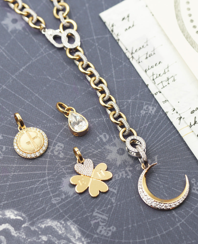 Pave Diamond Engravable Medallion Necklace with Annex Link Chain - Elegant Personalized Jewelry Gift for Women, Perfect for Anniversaries, Weddings & Special Occasions