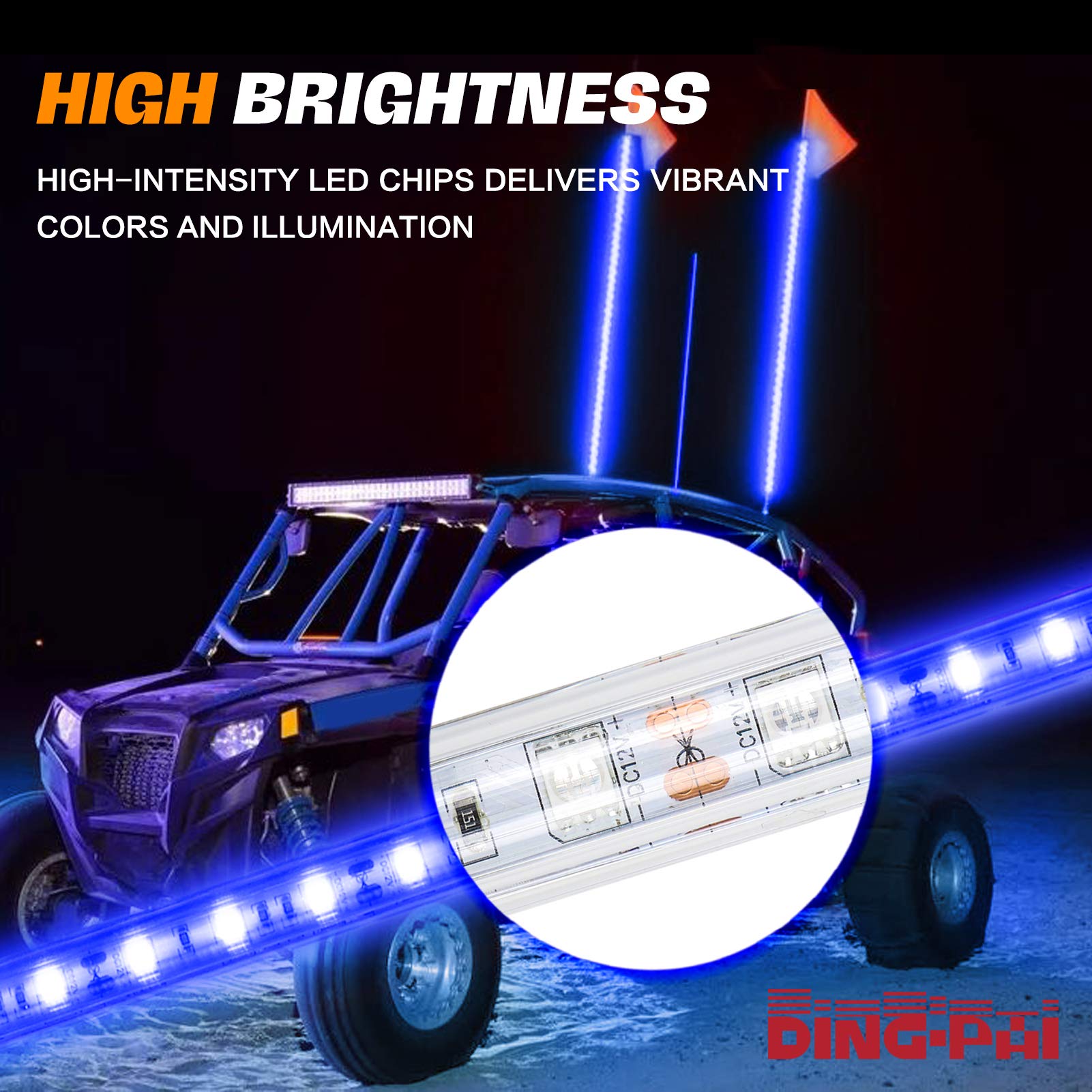 4ft LED Light Whip - Blue Off-Road LED Whip Lights for ATV, UTV, RZR, Polaris & 4x4 Vehicles - Durable Sand Dune Buggy Accessories for Night Riding & Emergency Signaling
