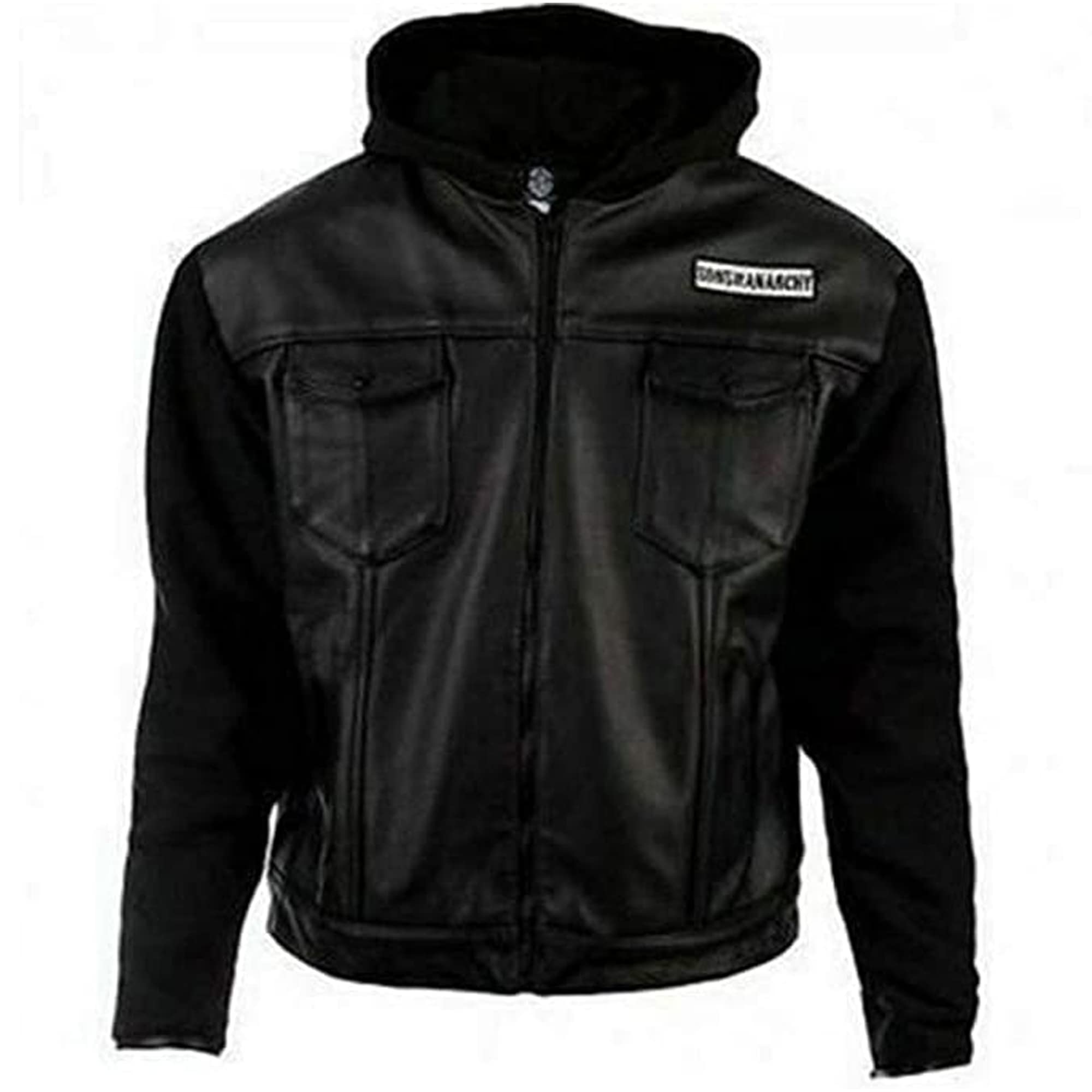 Men's Black Faux Leather Sleeves Hoodie | Stylish SOA Zip-Up Jacket for Men | Perfect for Casual Wear, Street Fashion & Outdoor Activities