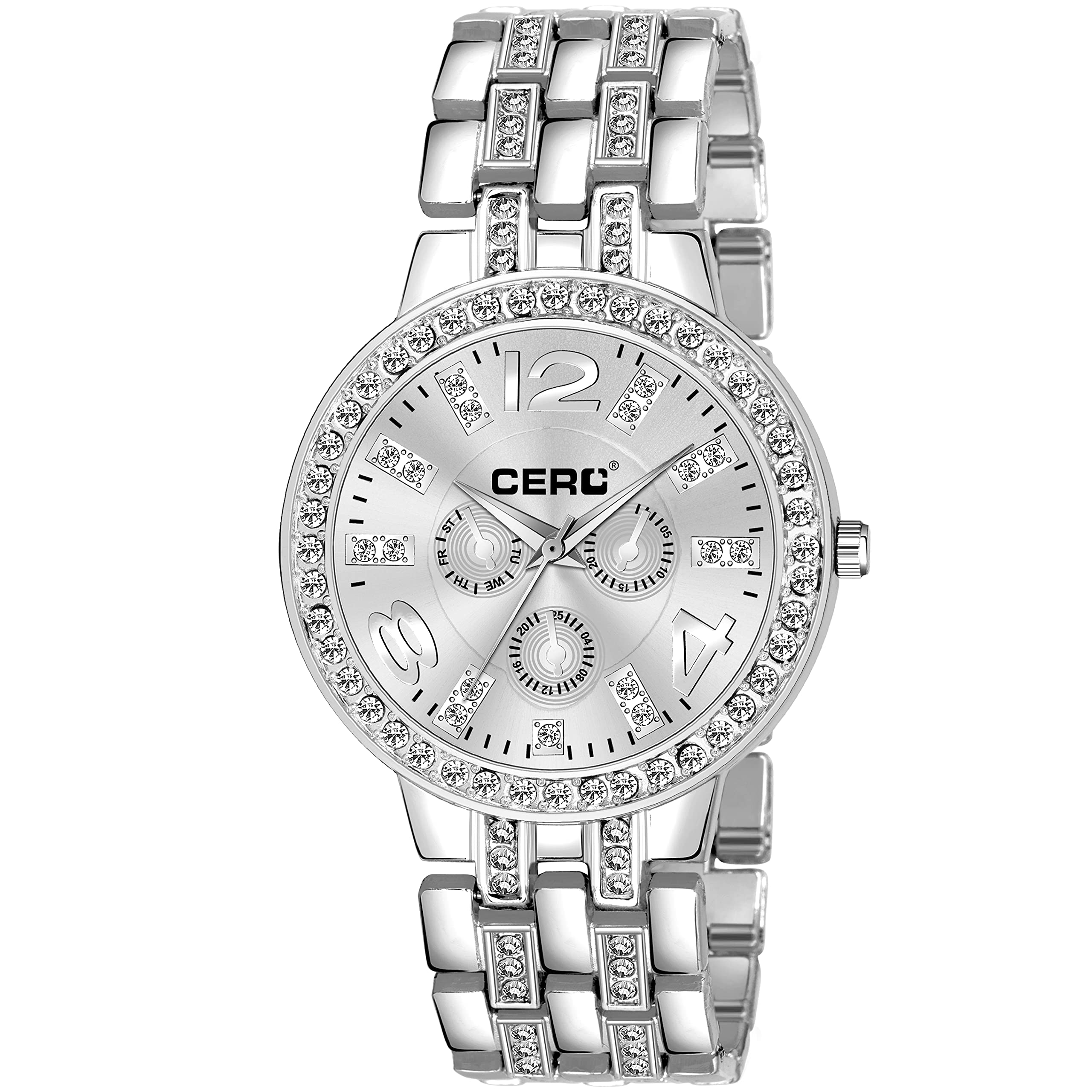 CERO Analogue Diamond Studded Multi-Color Metal Strap Watch for Women & Girls - Elegant Fashion Accessory for Parties, Work & Everyday Wear