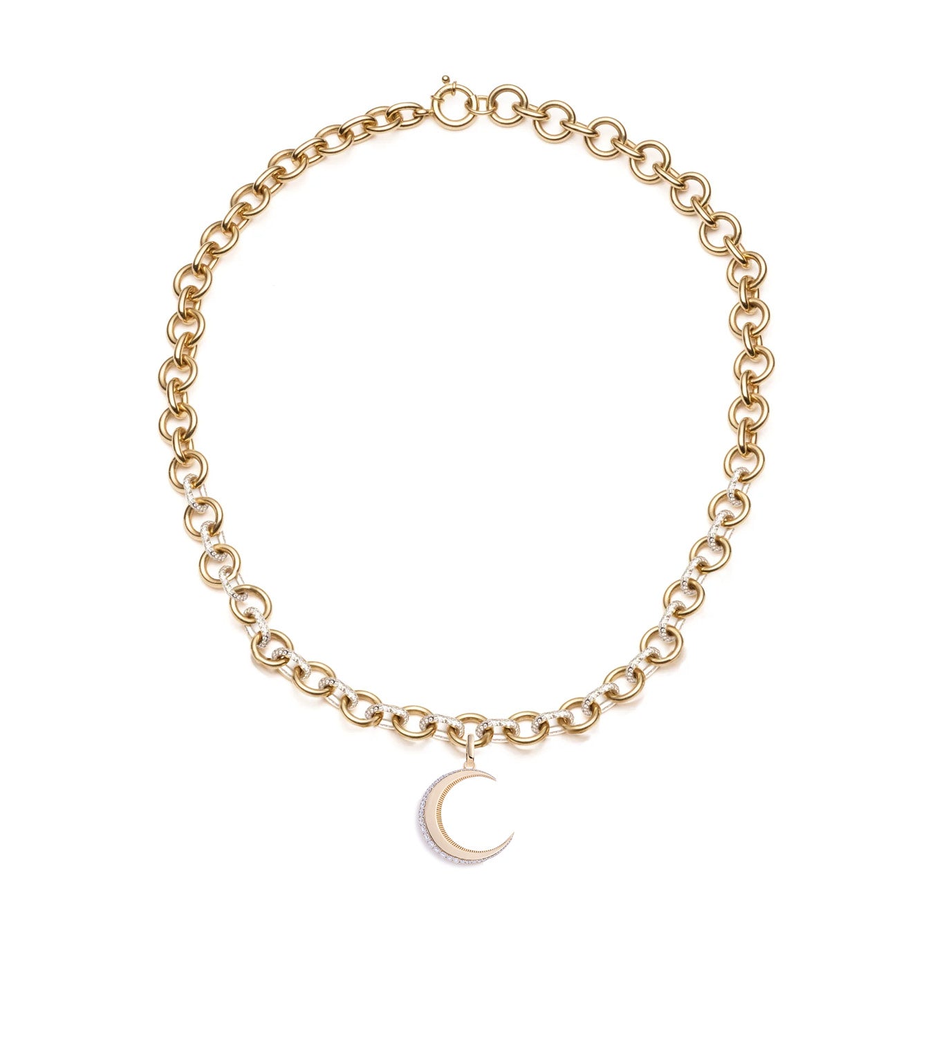 Personalized Engravable Crescent Pave Midsized Mixed Link Necklace - Perfect for Anniversary Gifts, Bridal Jewelry & Everyday Elegance