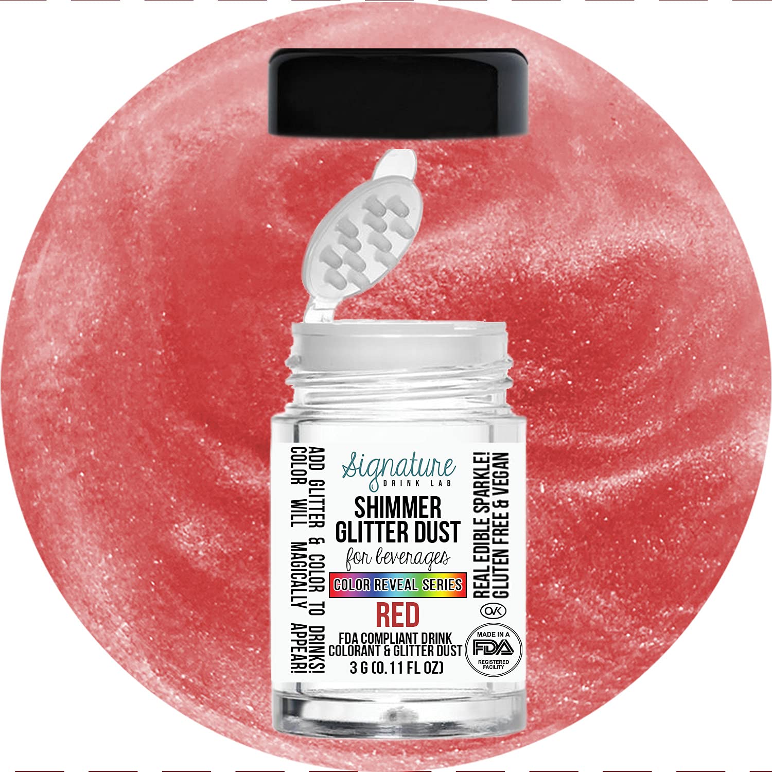 3 Gram Red Shimmer Glitter Dust for Beverages - Edible Sparkle Powder for Cakes, Cocktails & Desserts - Perfect for Baking, Drink Decor & Party Treats