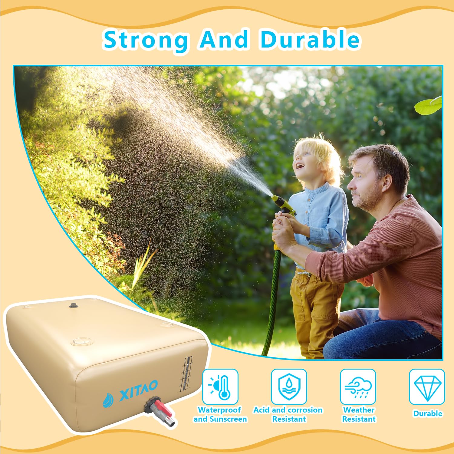 XITAO 264 Gallon (1000L) Portable Water Storage Bladder with Water Level Indicator - Large Capacity Foldable Emergency Water Tank for RV Camping, Fire Prevention, Irrigation & Outdoor Use