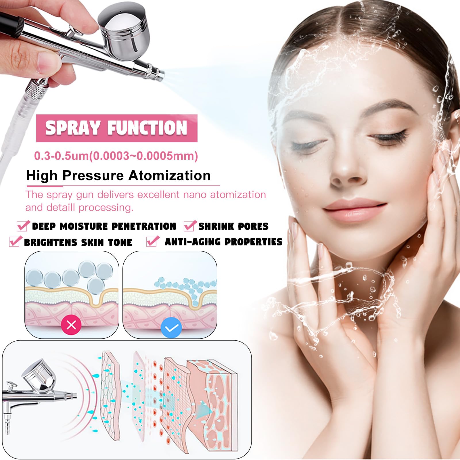 Professional 3-in-1 Microdermabrasion Machine with 65-68cmhg Vacuum Suction - Diamond Facial Cleaner for Home & Salon Use | Beauty Star Skin Care Equipment with Vacuum & Spray Gun | Perfect for Acne Treatment, Blackhead Removal & Anti-Aging Skincare Routine