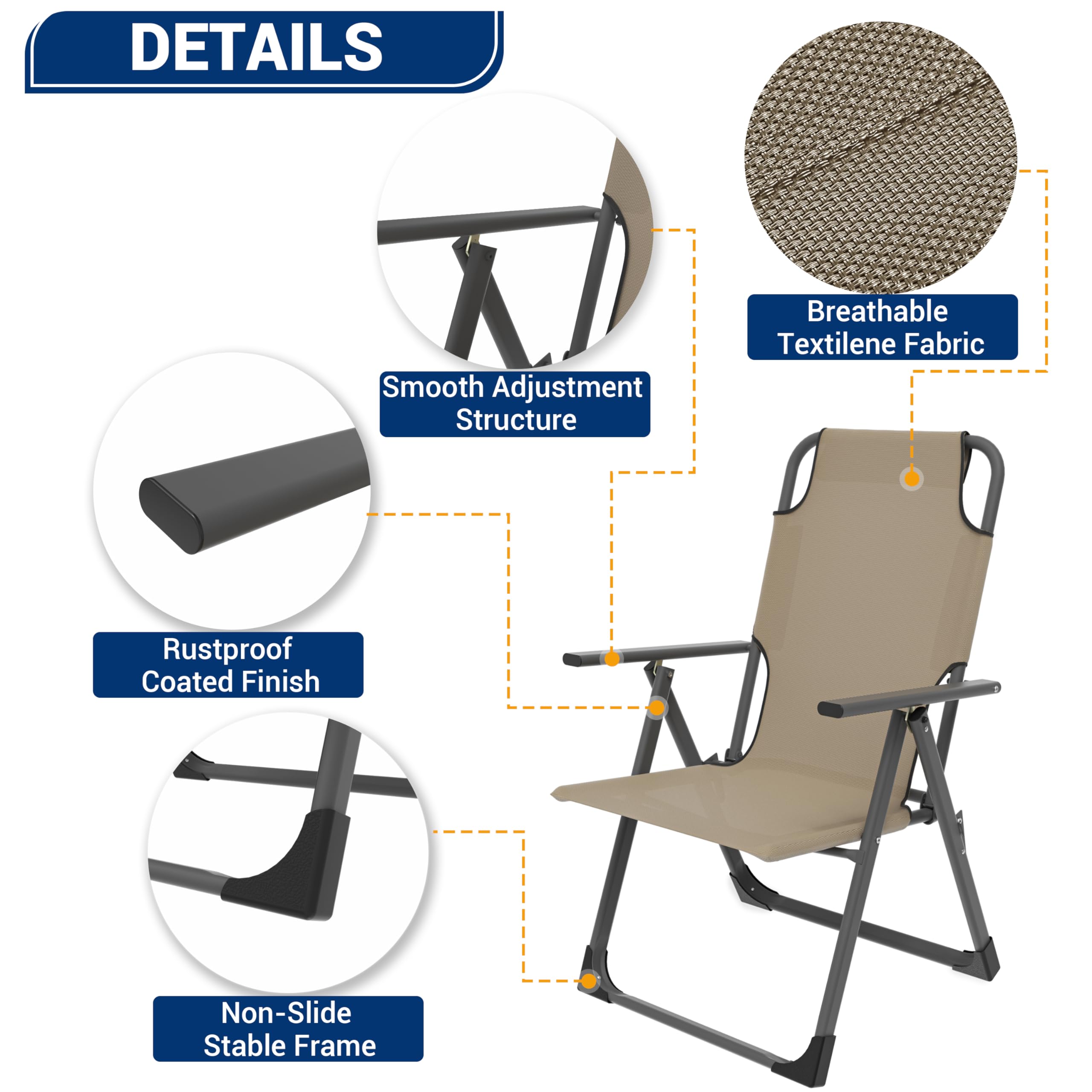 UDPATIO 2-Piece Outdoor Dining Chairs Set - Heavy Duty 300LB Weight Capacity - Weather-Resistant Beige Patio Furniture for Garden, Backyard, Poolside & Restaurant Use
