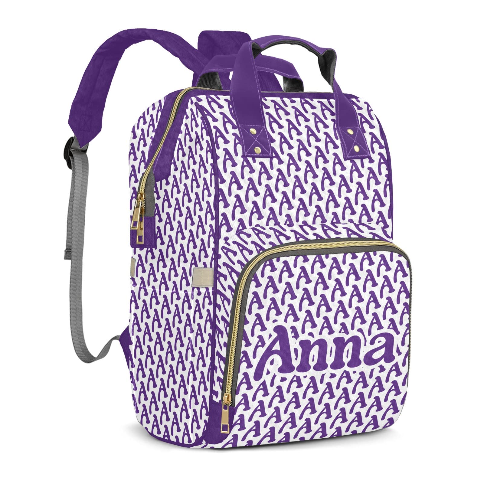 Stylish Purple Alphabet Print Diaper Backpack - Personalized Name Tote for Moms & Dads - Waterproof Nursing Baby Bag with Multiple Pockets - Perfect Baby Shower Gift & Travel Essential for Parents