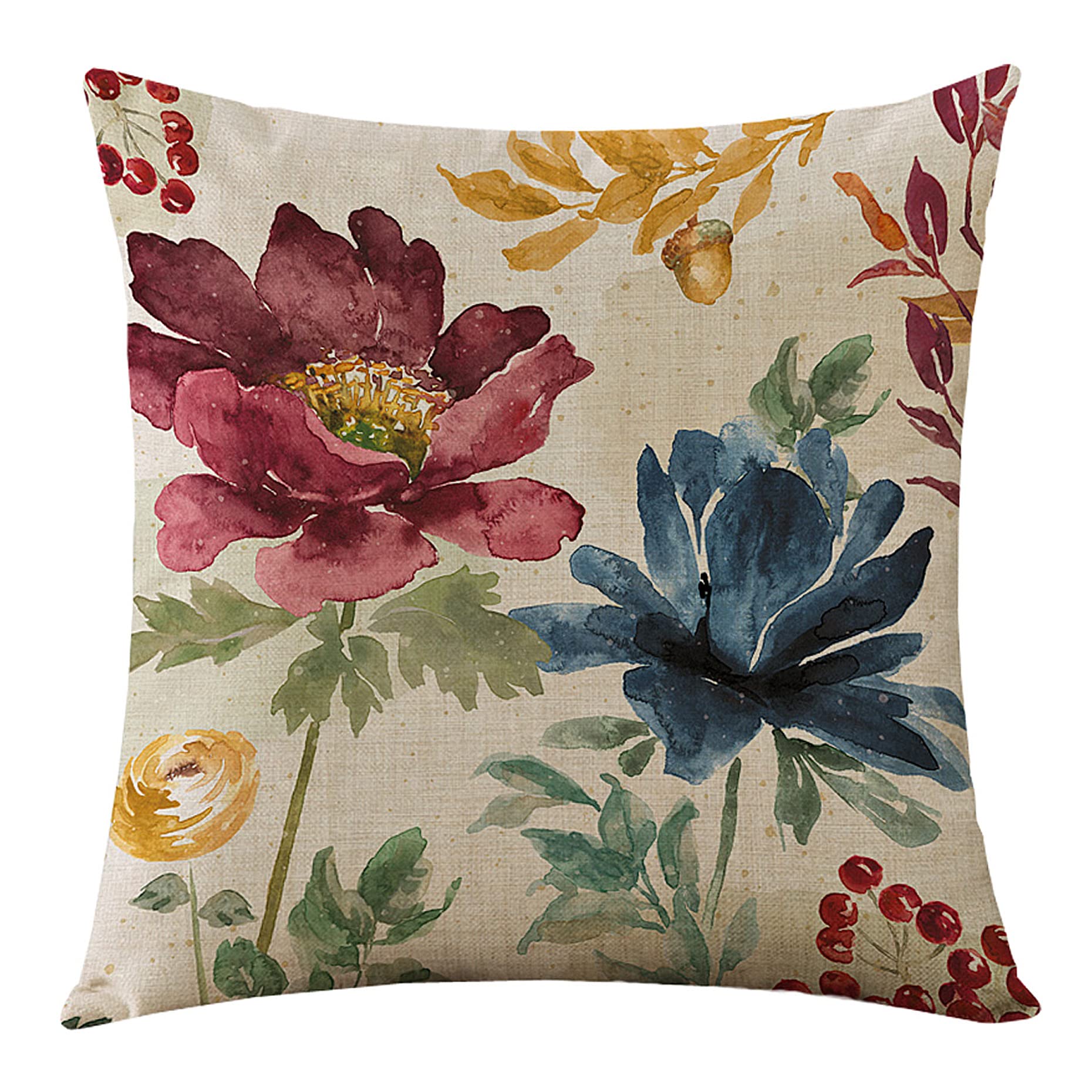WOMHOPE 18x18 Inch Burlap Throw Pillow Covers - Pack of 4, Square Floral Bird Butterfly Design for Couch, Sofa & Home Decor - Perfect for Living Room, Bedroom & Outdoor Use