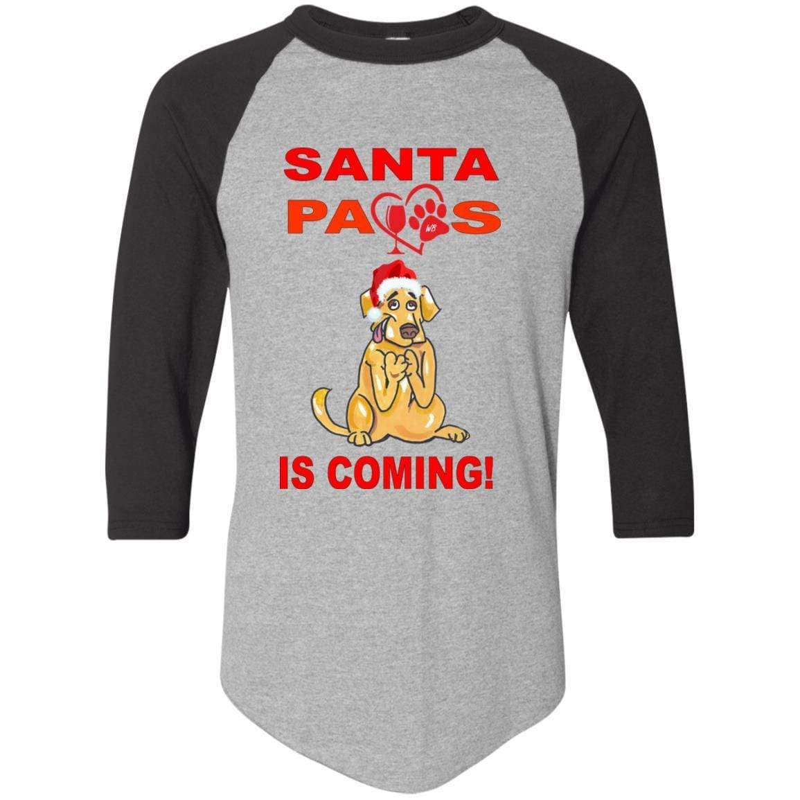 Santa Paws Is Coming Augusta Colorblock Raglan Jersey - Funny Christmas Dog Sweater for Small Medium Large Breeds - Perfect for Holiday Photos & Family Gatherings