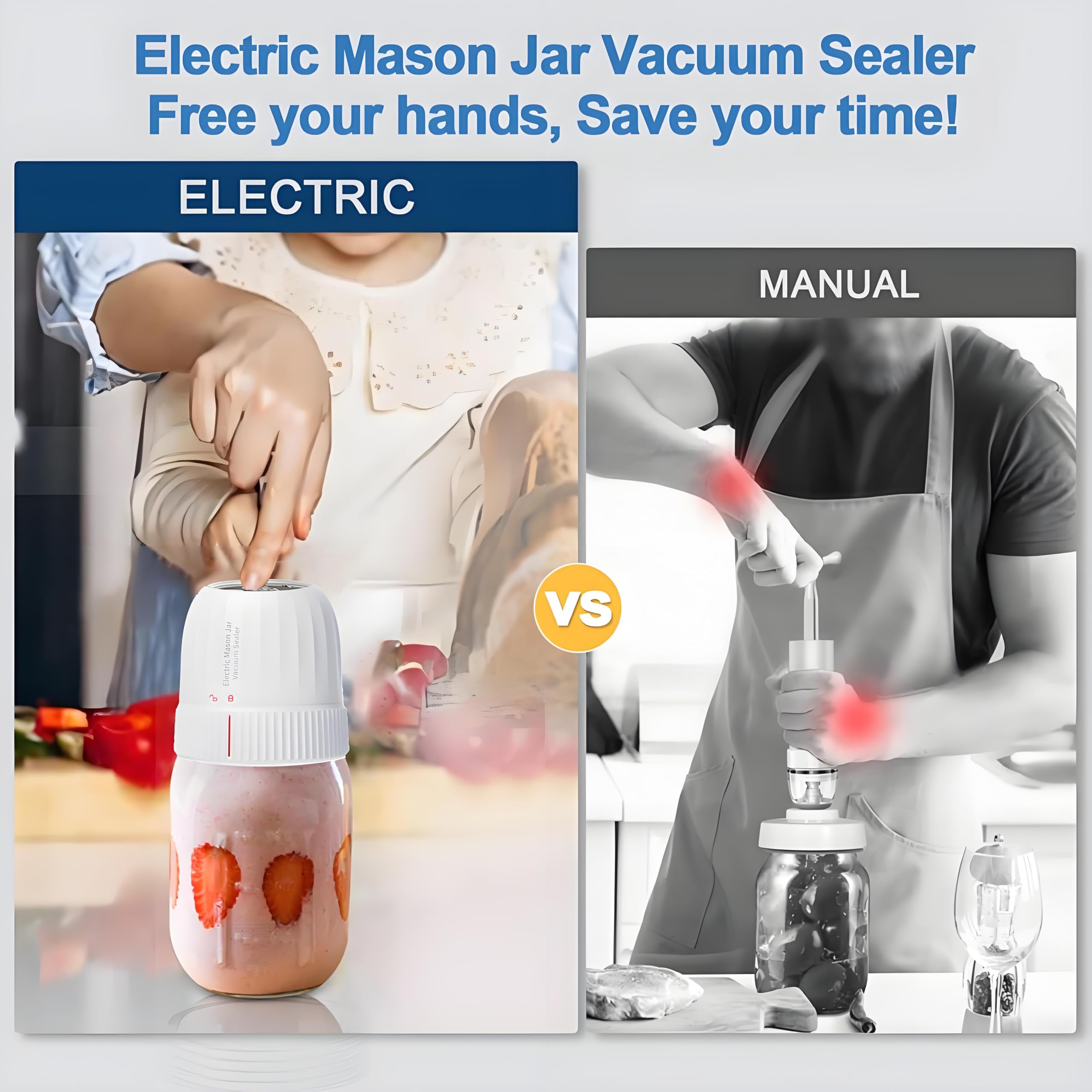 Upgraded 3-in-1 Electric Mason Jar Vacuum Sealer Kit - Wide Mouth & Regular Jar Sealer with Super Suction for Food Preservation | Perfect for Canning, Meal Prep & Long-Term Food Storage (White)