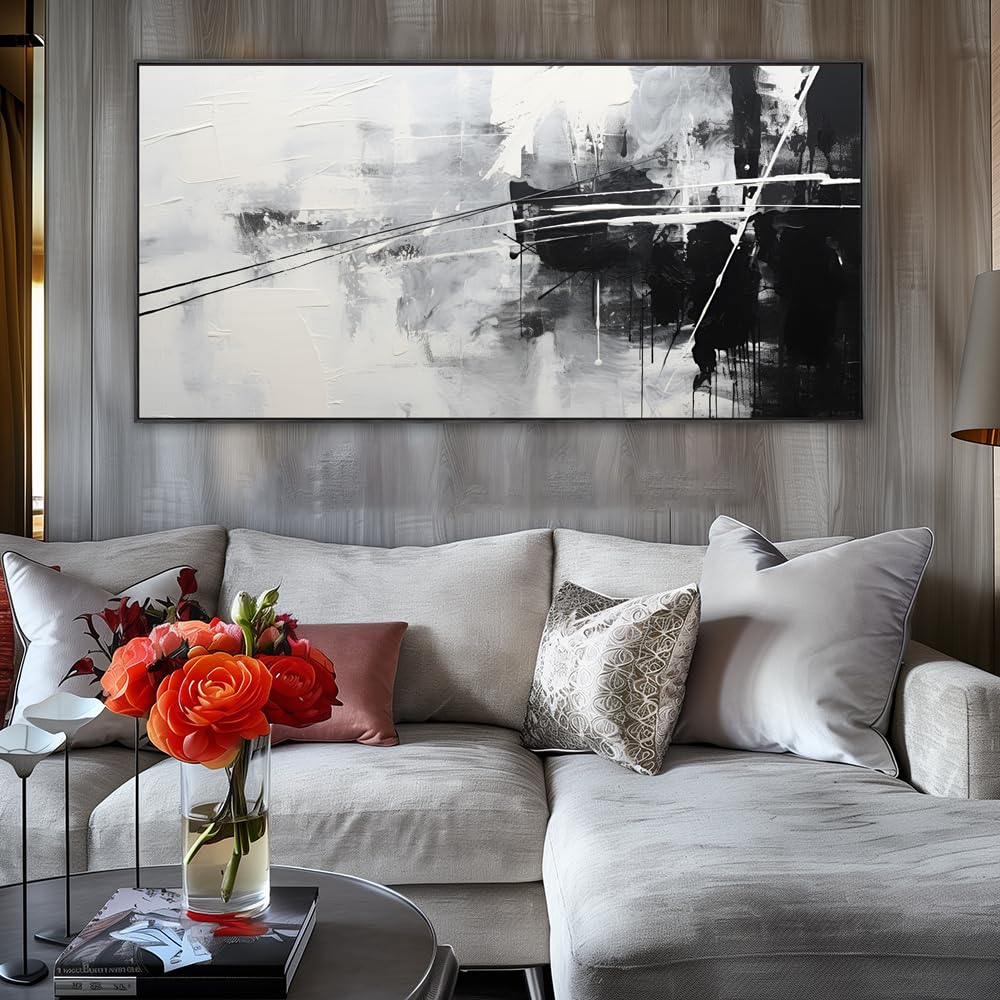 Large Abstract Wall Art Framed Canvas Painting 30x60 Inches - Modern Minimalist Black and White Home Decor for Living Room, Bedroom & Office | Perfect for Contemporary Spaces & Gift Giving