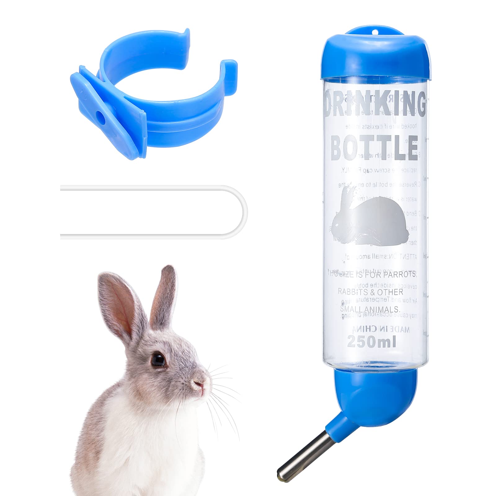 Small Animal Water Bottle for Rabbits, Hamsters, Guinea Pigs - 8.5 oz Leak-Proof No-Drip Pet Water Dispenser with Stainless Steel Spout - Perfect for Cages, Hutches, and Small Animal Habitats